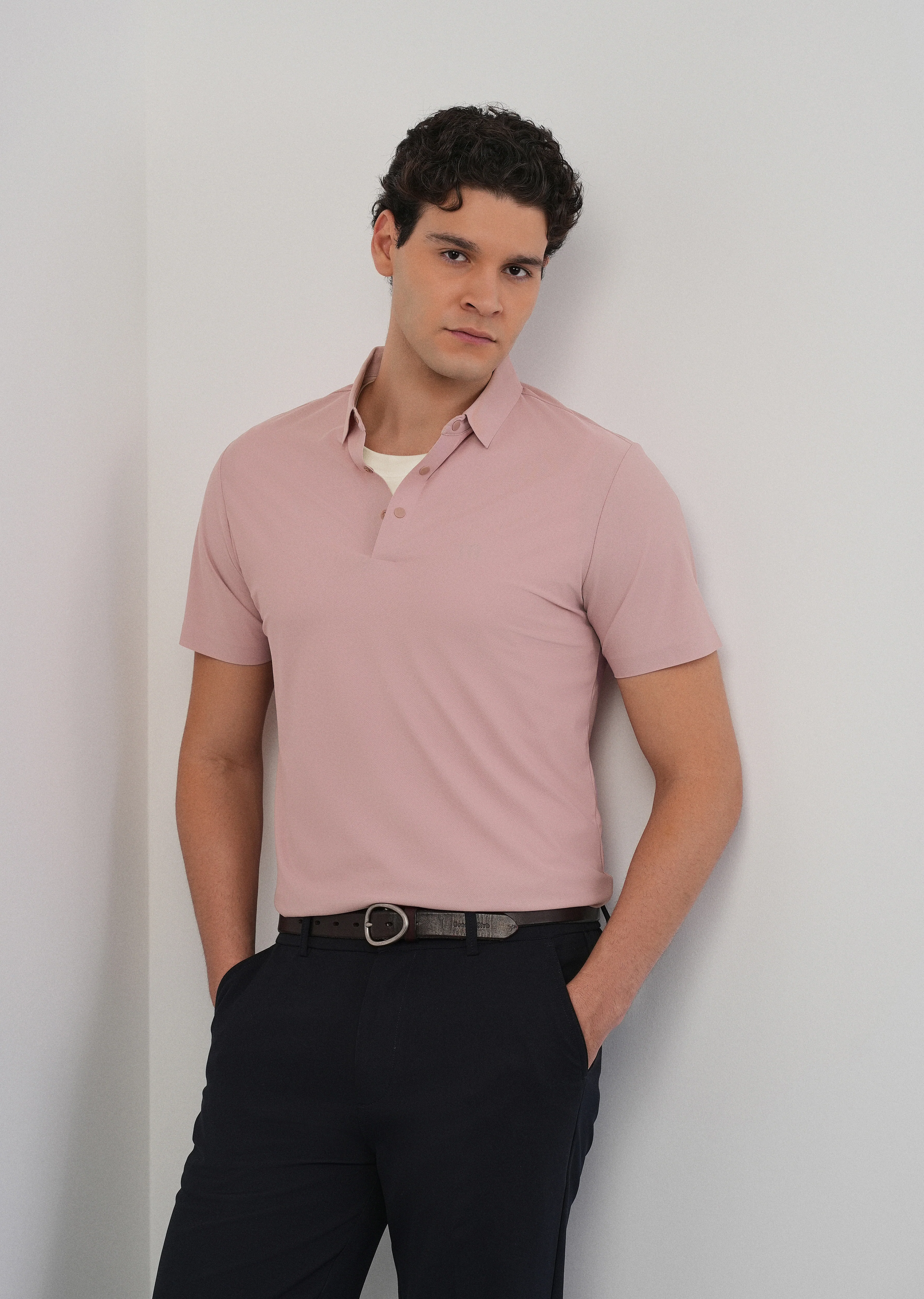 Pink Stitchless Polo Collar T-Shirt - Image 7