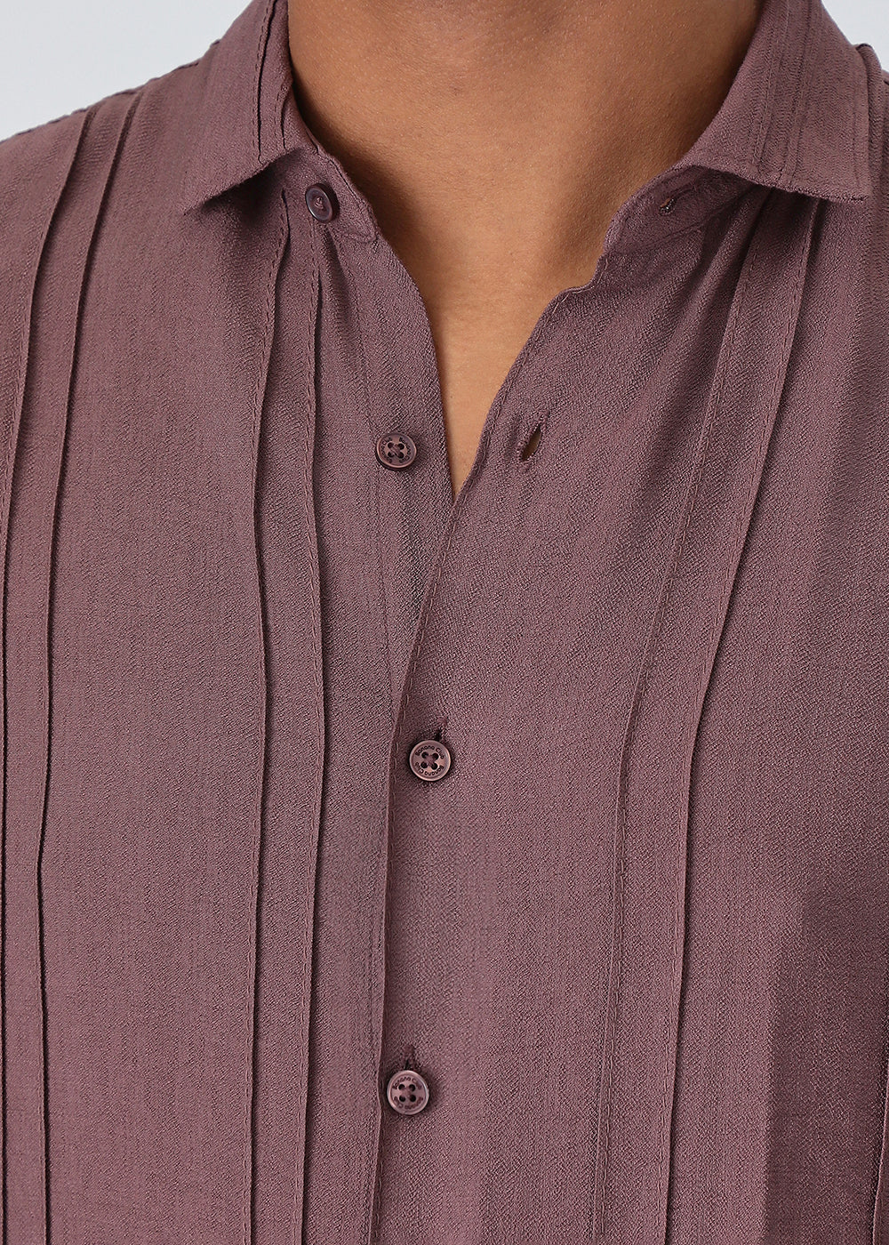 Pintucked Mauve Pink Plain Shirt - Image 2
