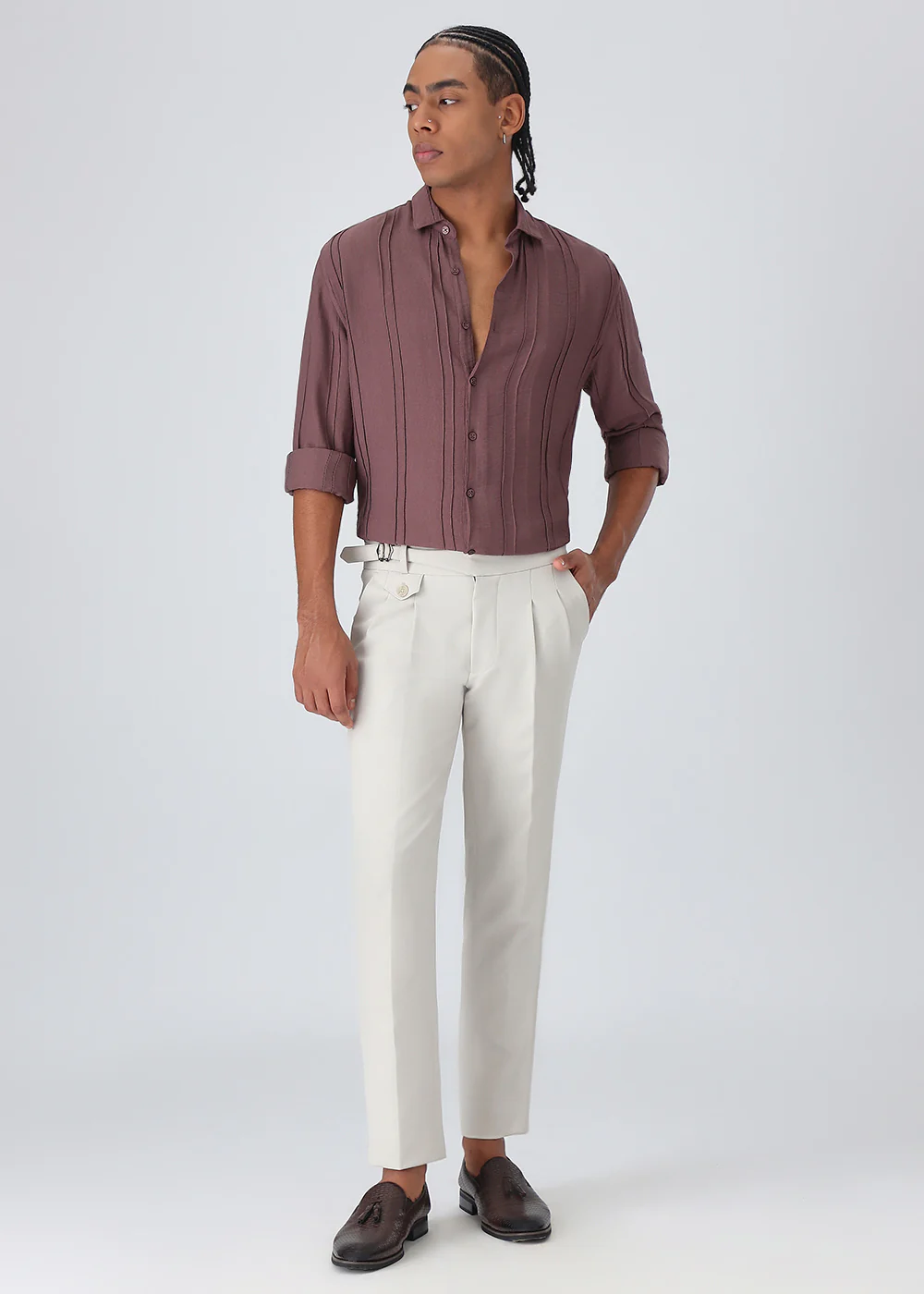 Pintucked Mauve Pink Plain Shirt - Image 6