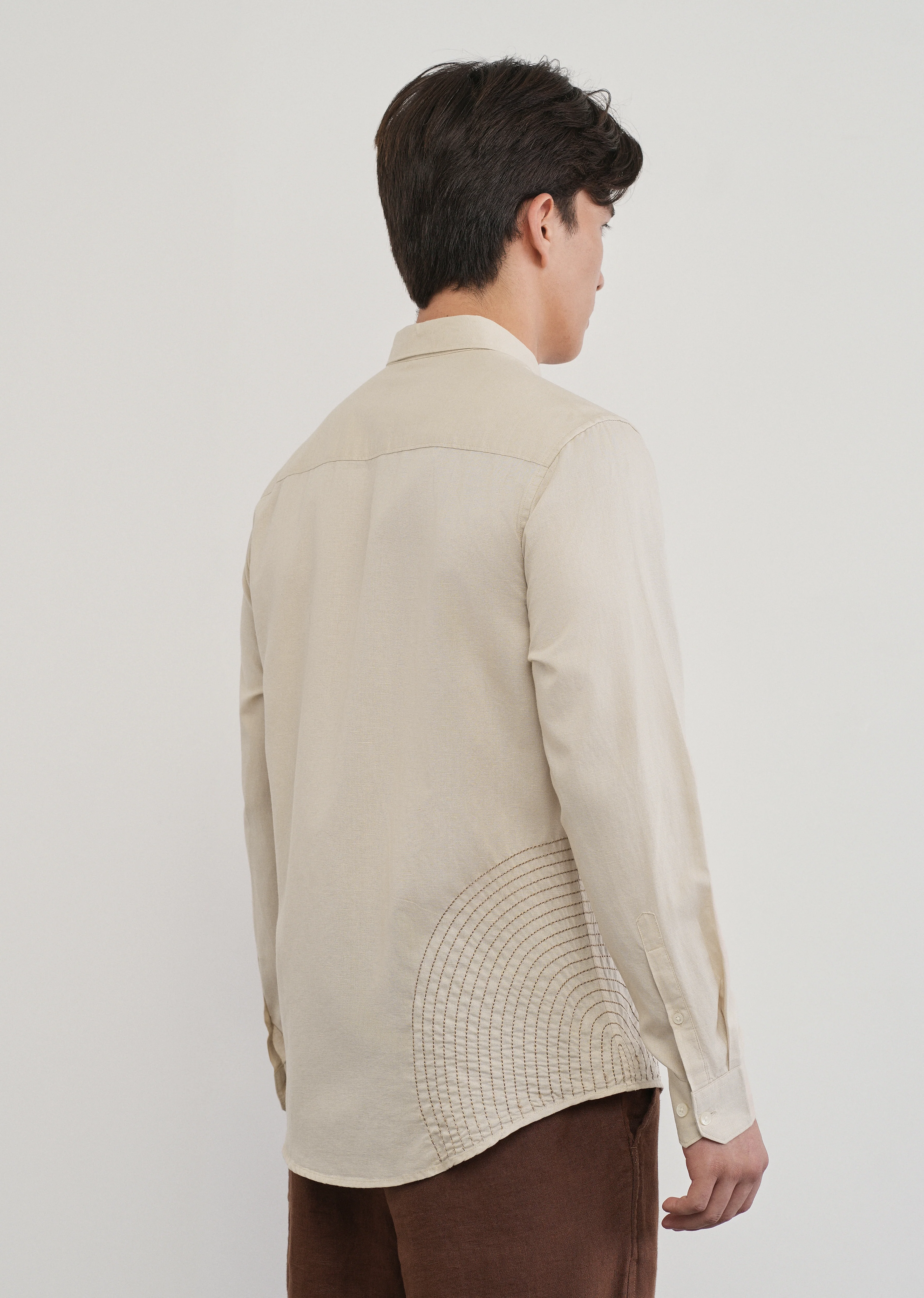 Placement Embroidered Beige Shirt - Image 2
