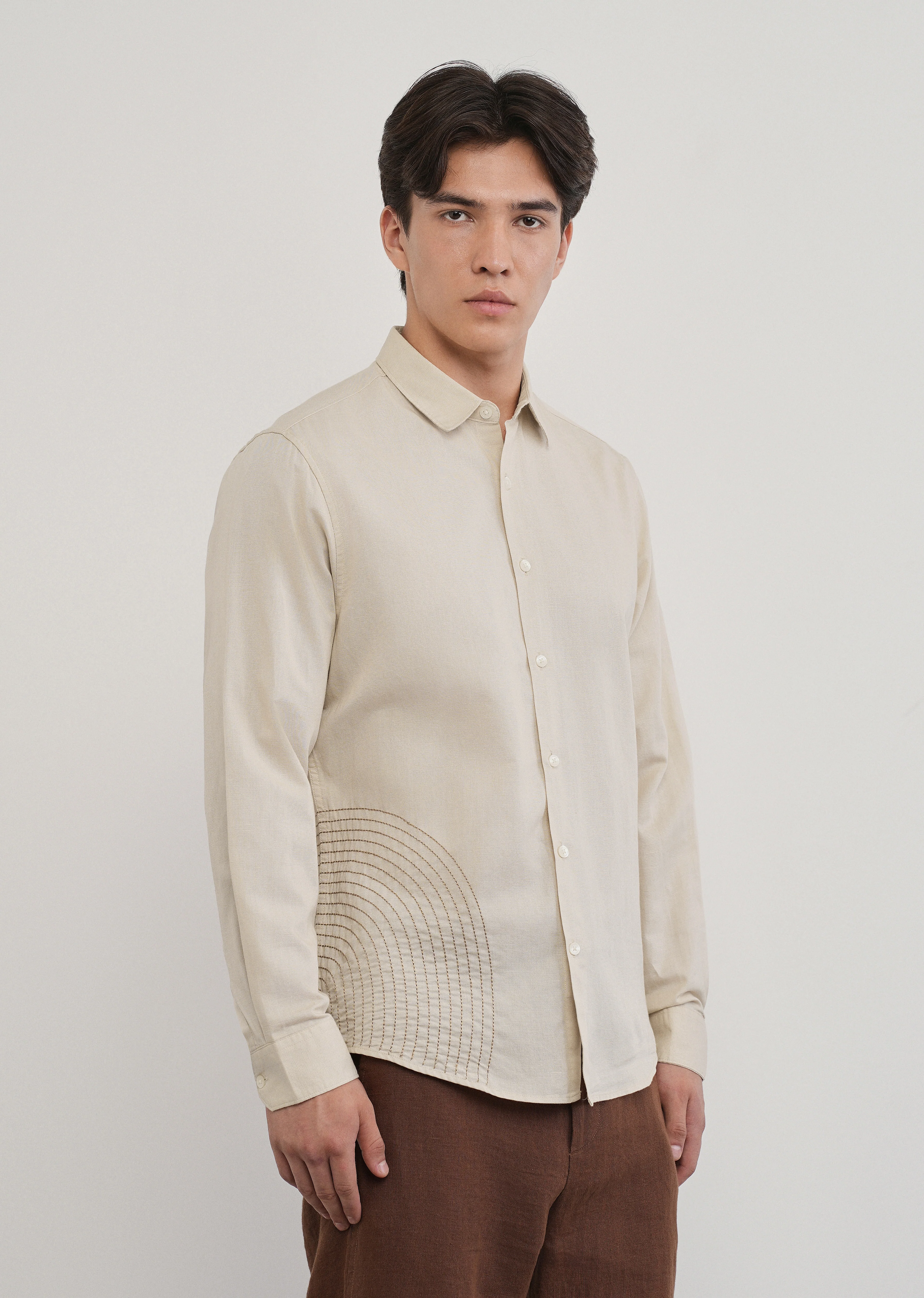 Placement Embroidered Beige Shirt - Image 4