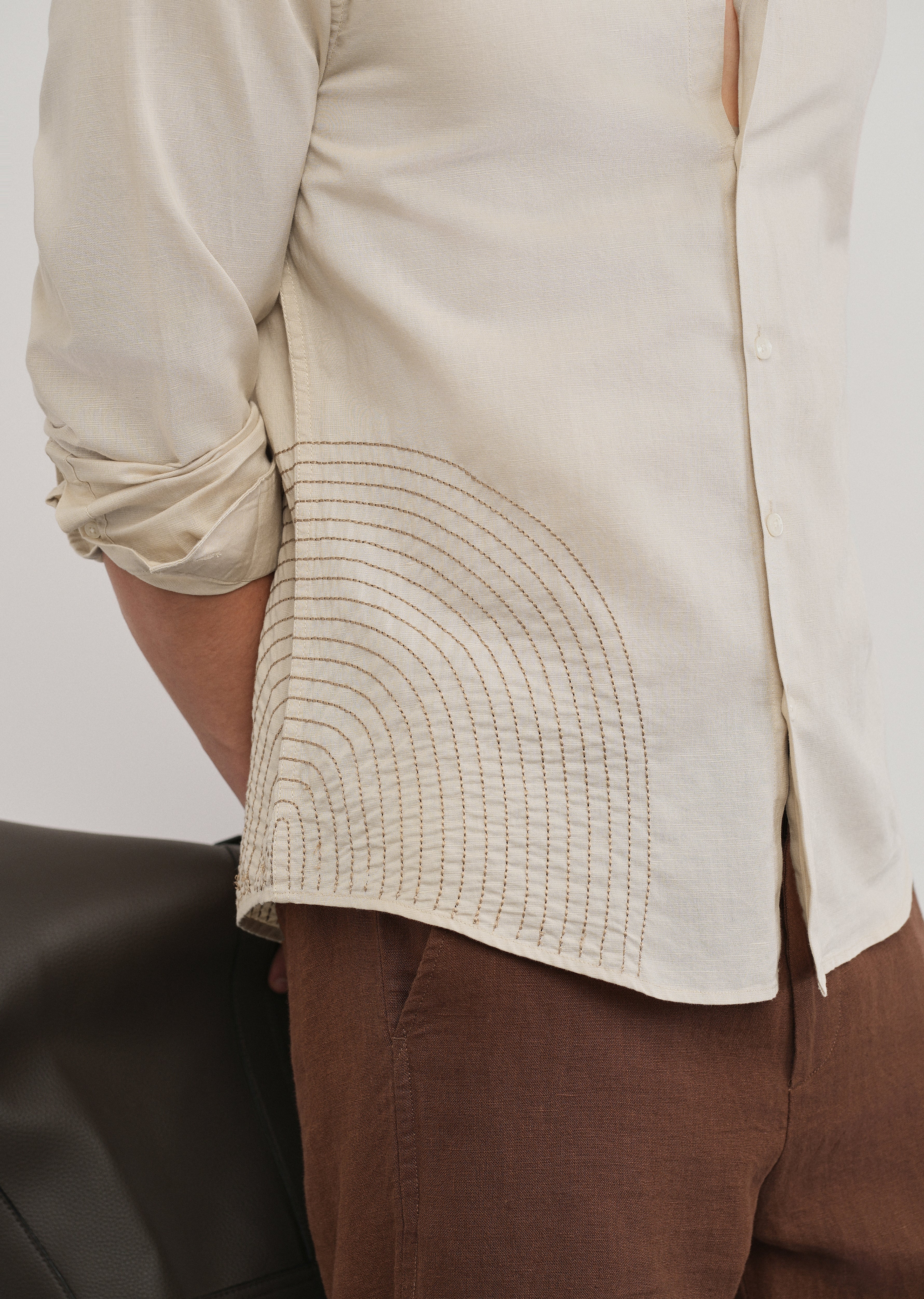 Placement Embroidered Beige Shirt - Image 5