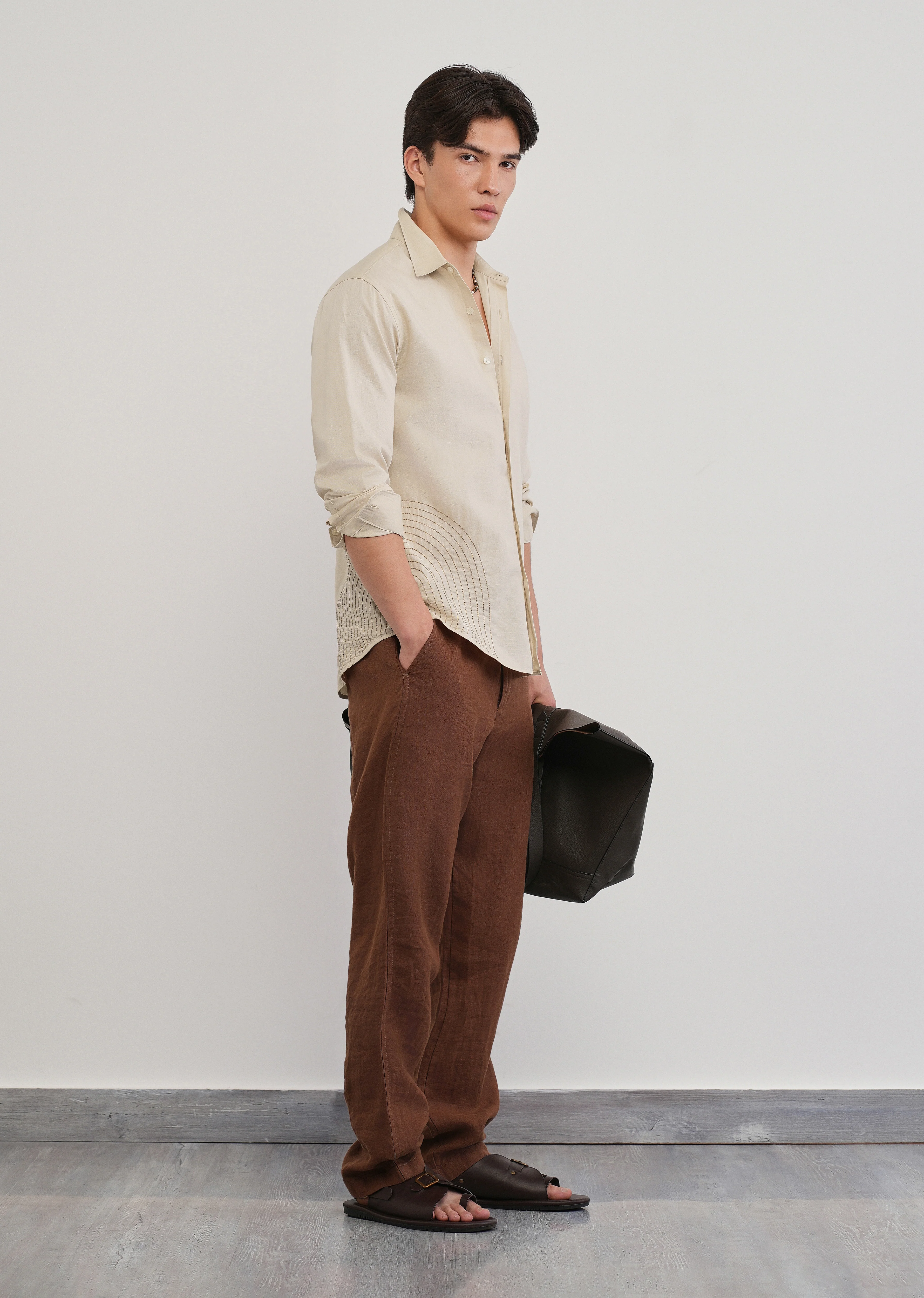 Placement Embroidered Beige Shirt - Image 7