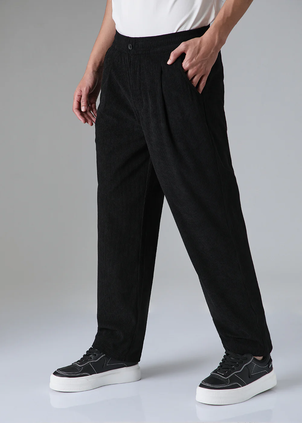 Pleated Black Corduroy Pant - Image 6