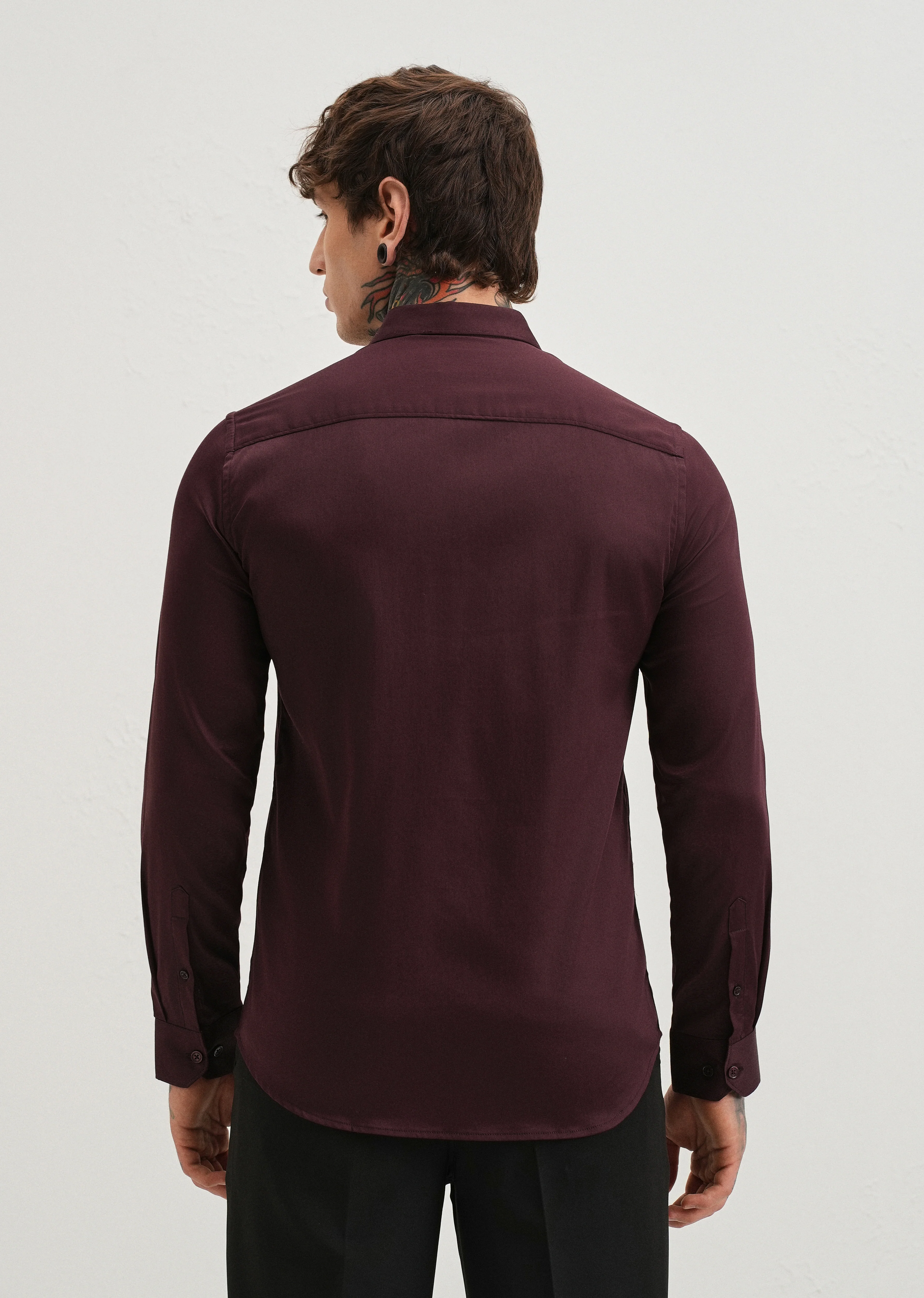 Plum Plain Satin Shirt - Image 2