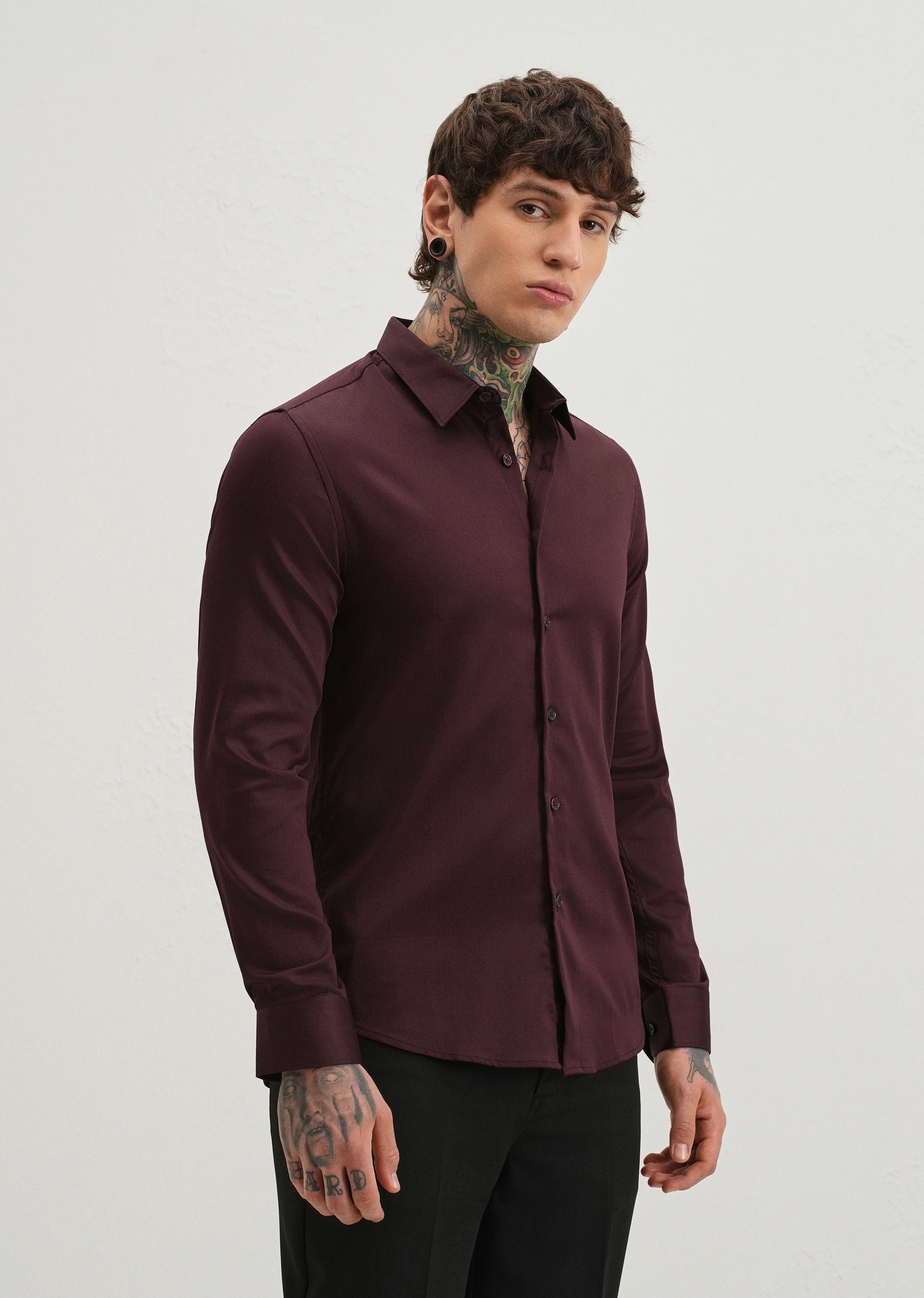 Plum Plain Satin Shirt - Image 4