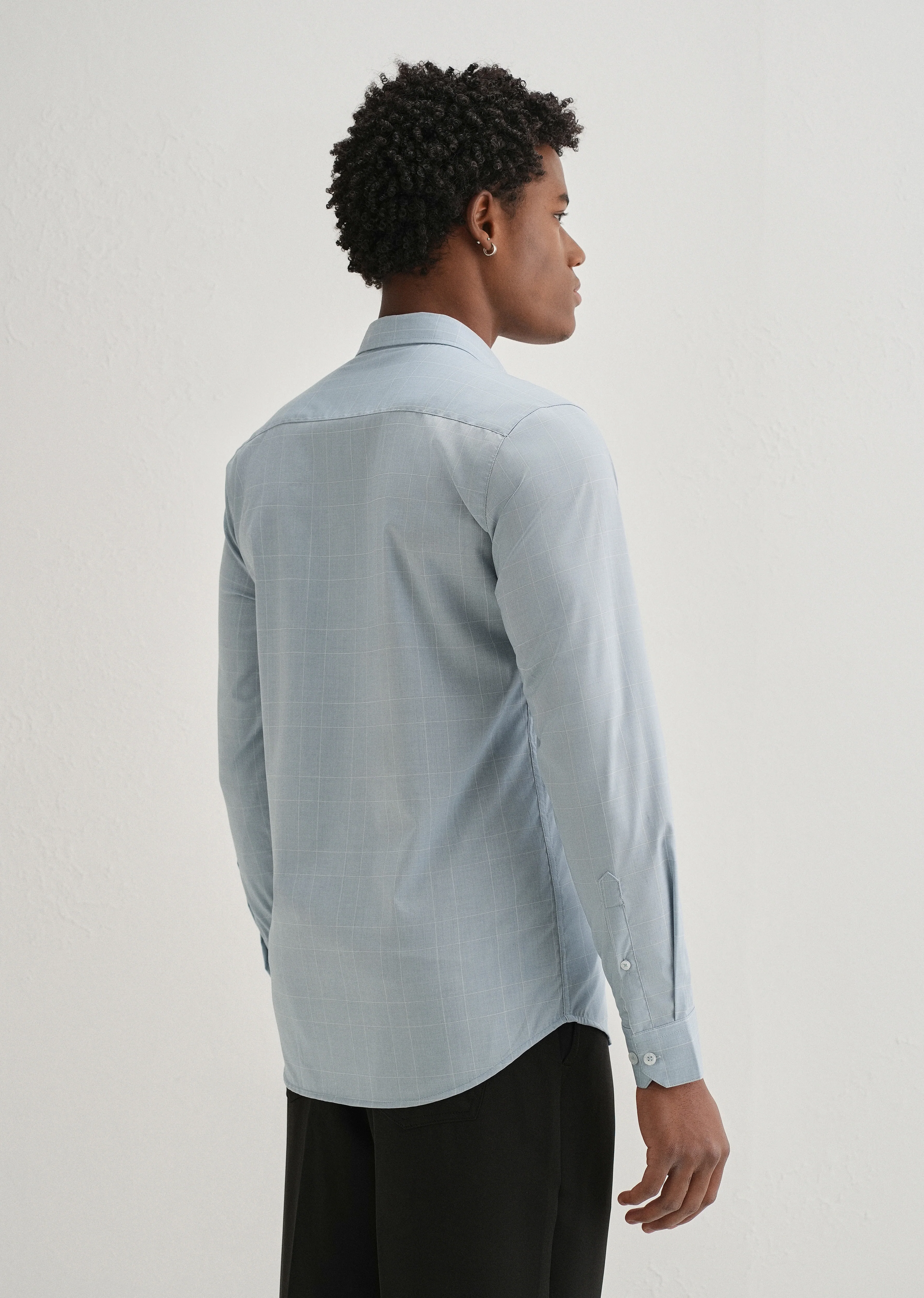 Powder Blue Windowpane Check Shirt - Image 3