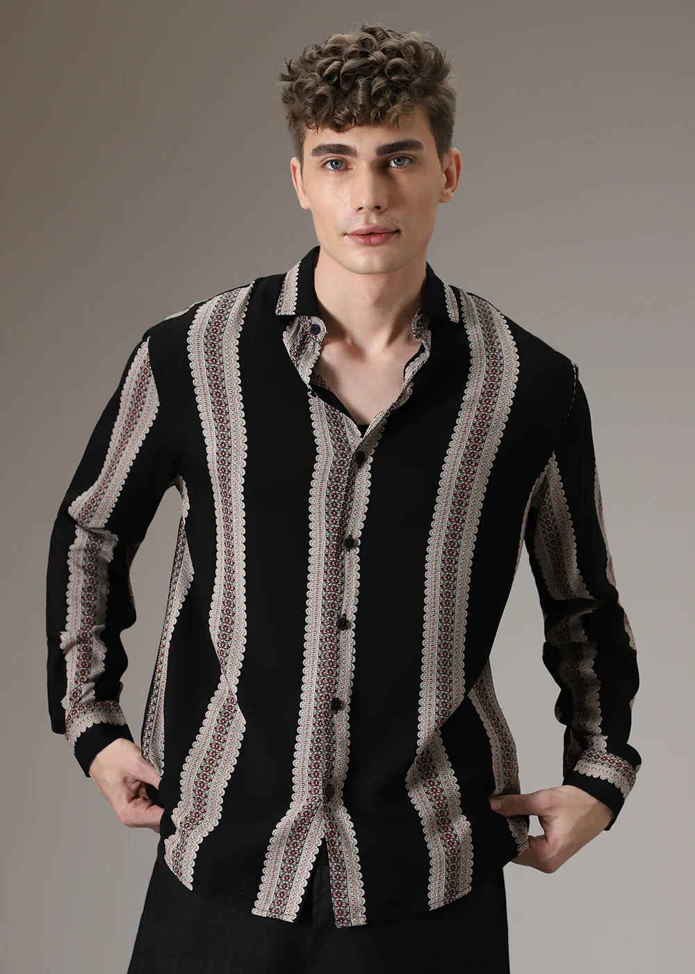 Printed Stripe Feather Shirt - Image 3