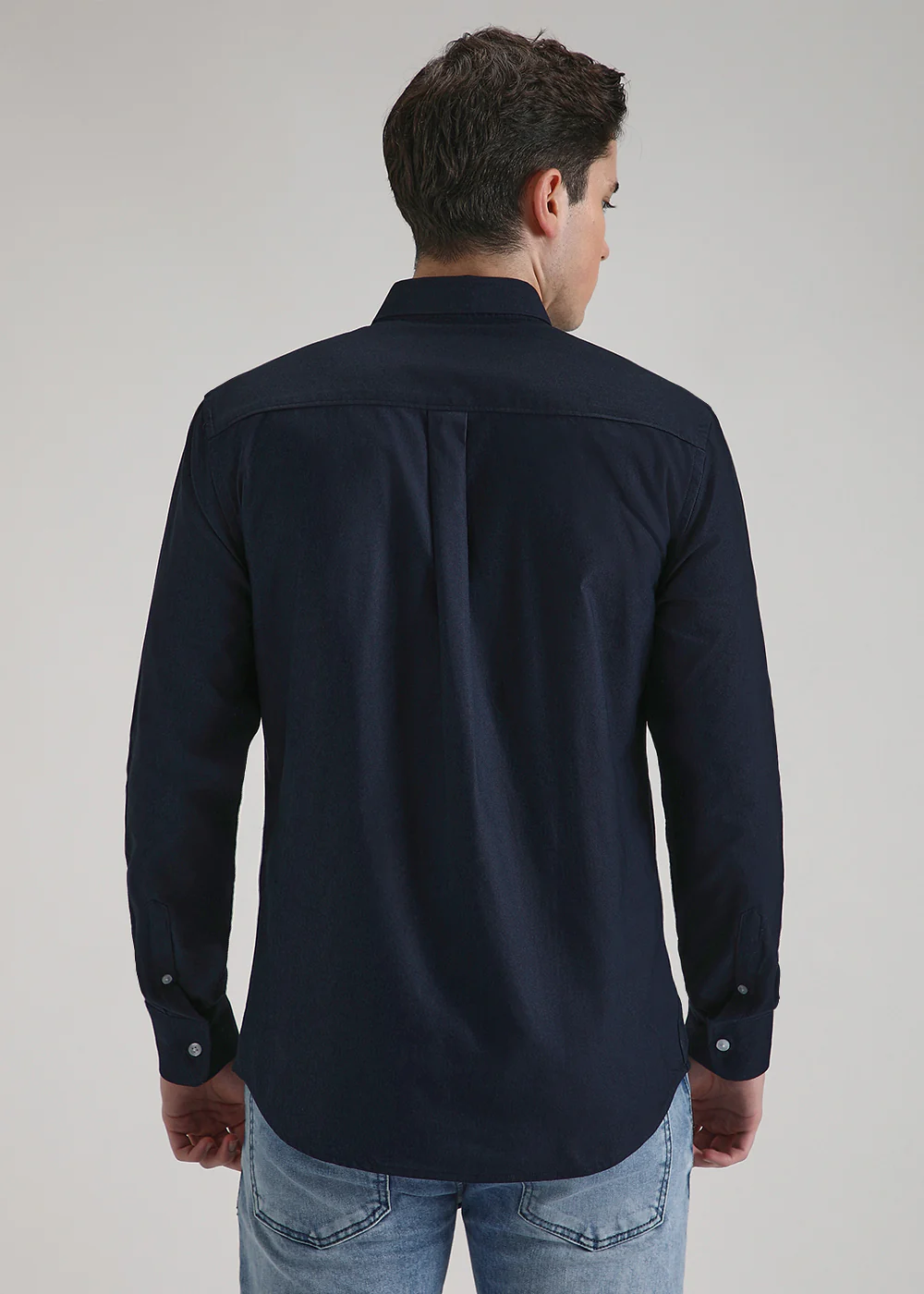 Prussian Blue Plain Cotton Oxford Shirt - Image 4