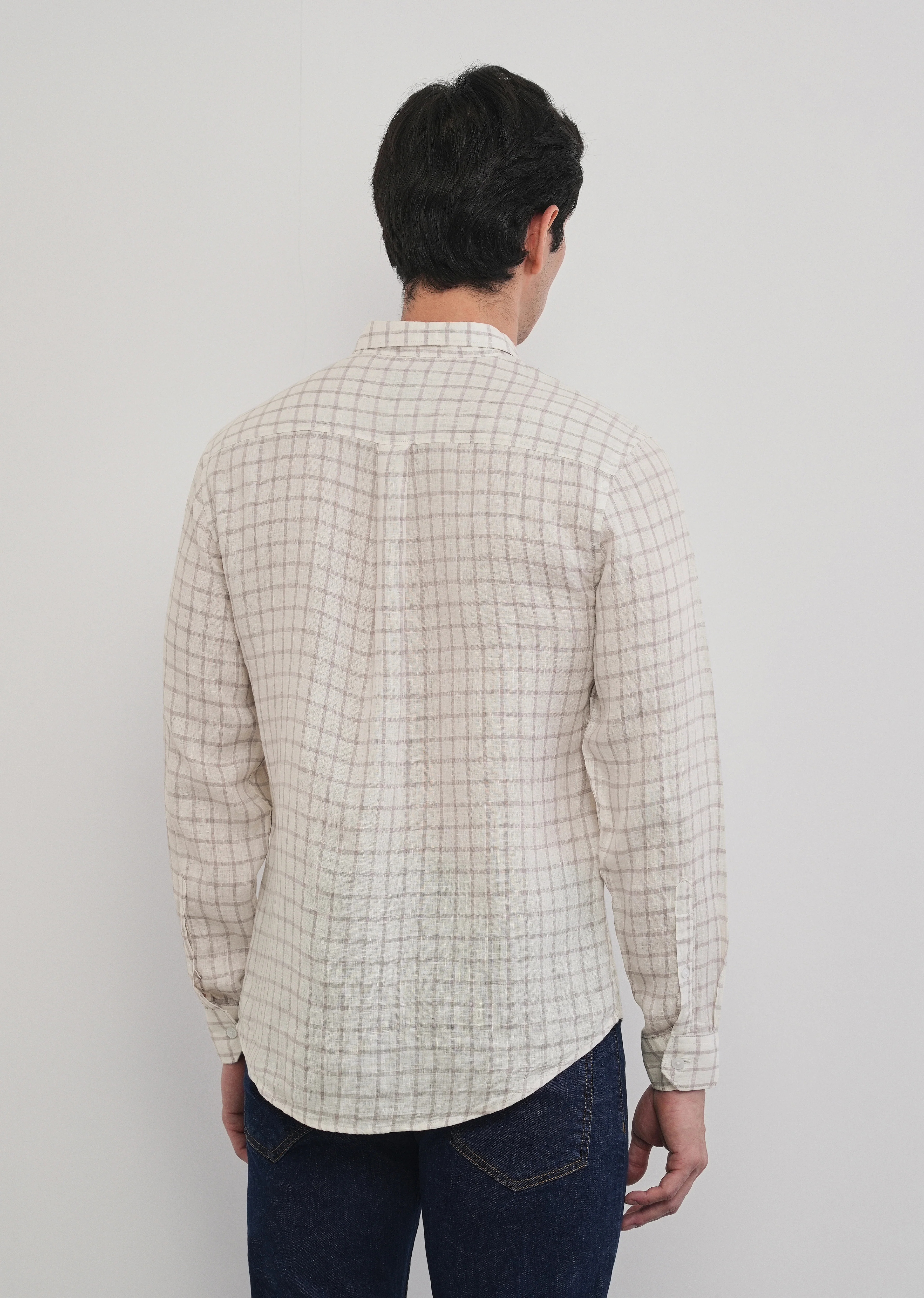 Purple 100% Pure Linen Classic Check Shirt - Image 3