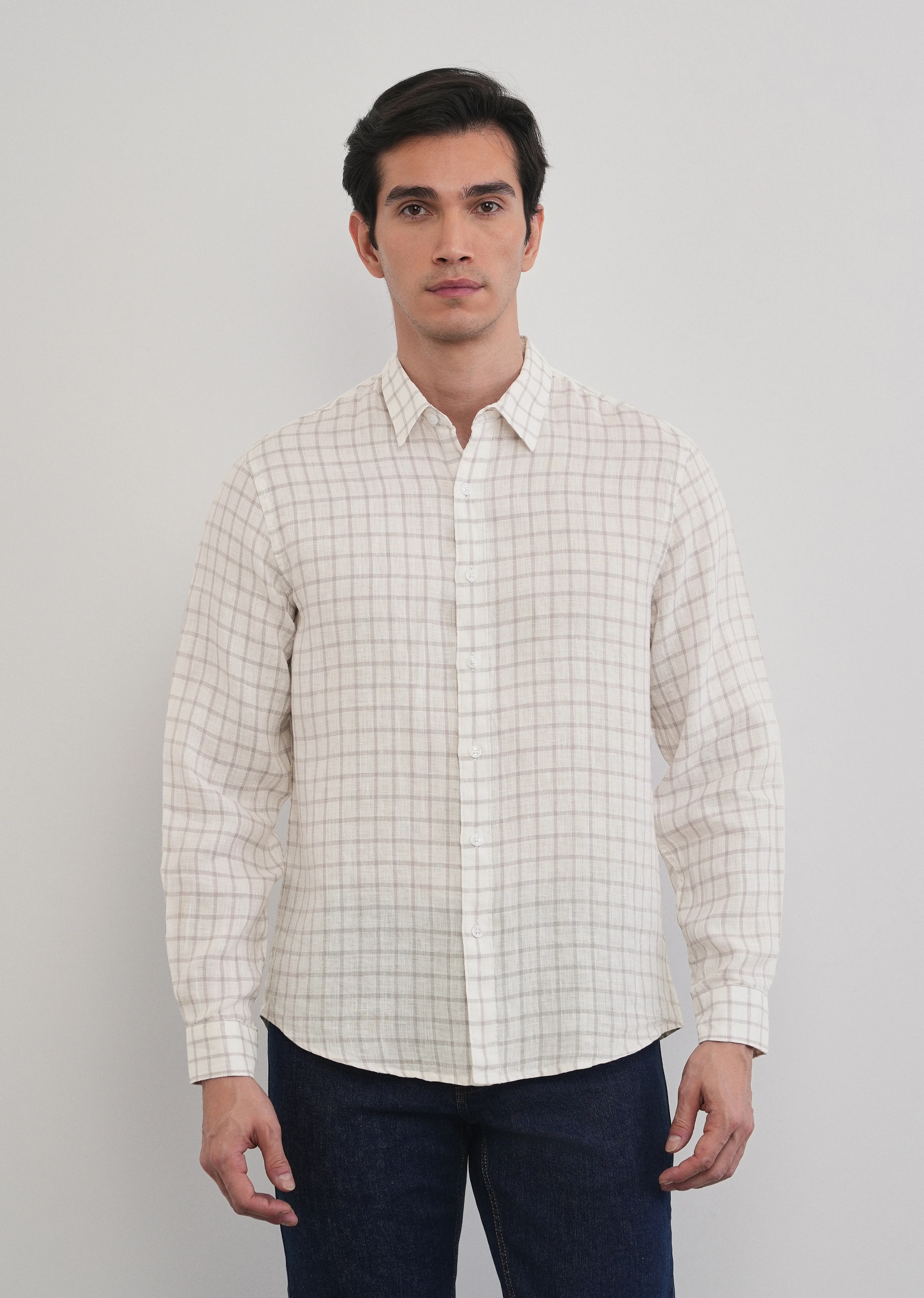 Purple 100% Pure Linen Classic Check Shirt - Image 4