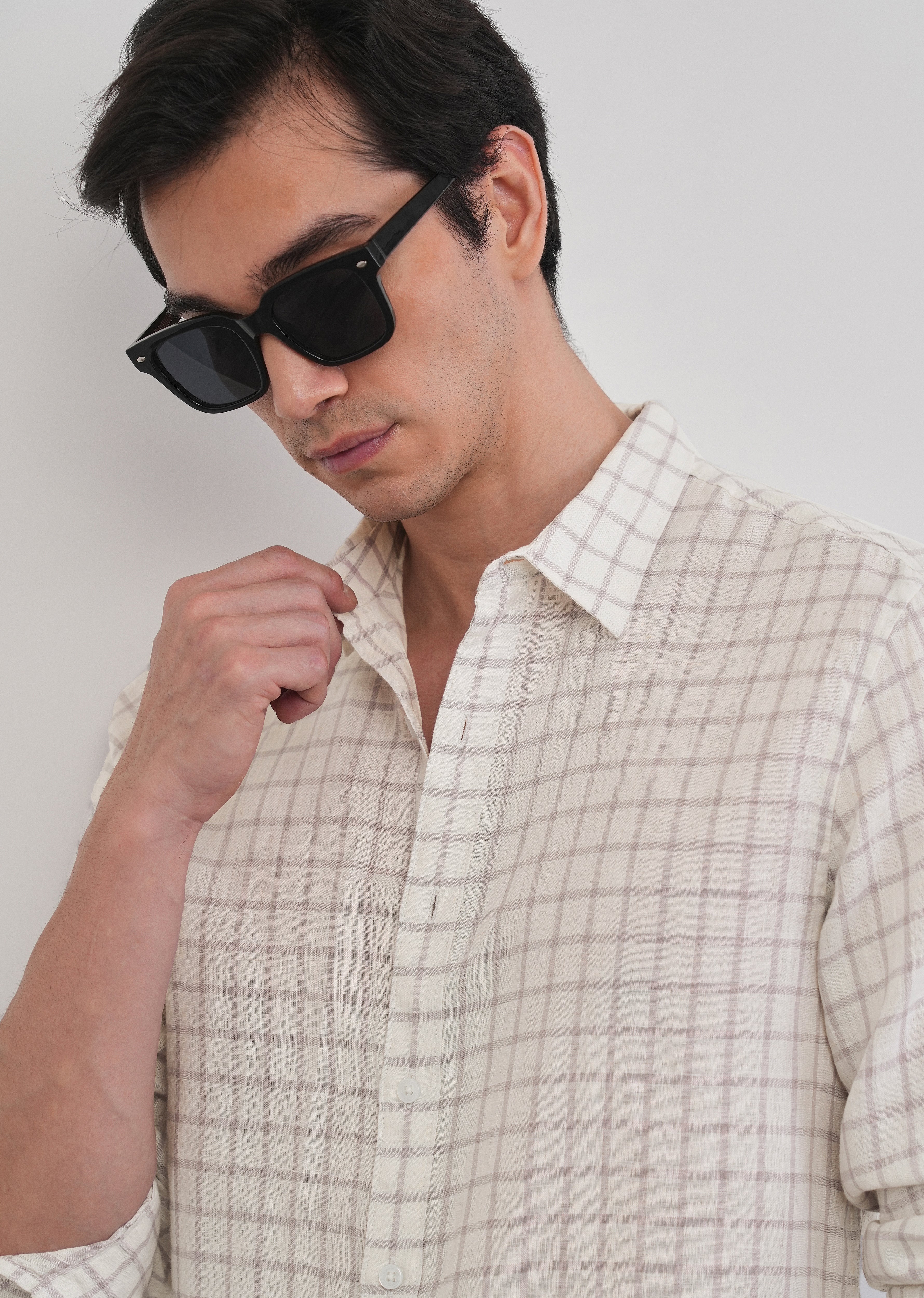Purple 100% Pure Linen Classic Check Shirt - Image 7