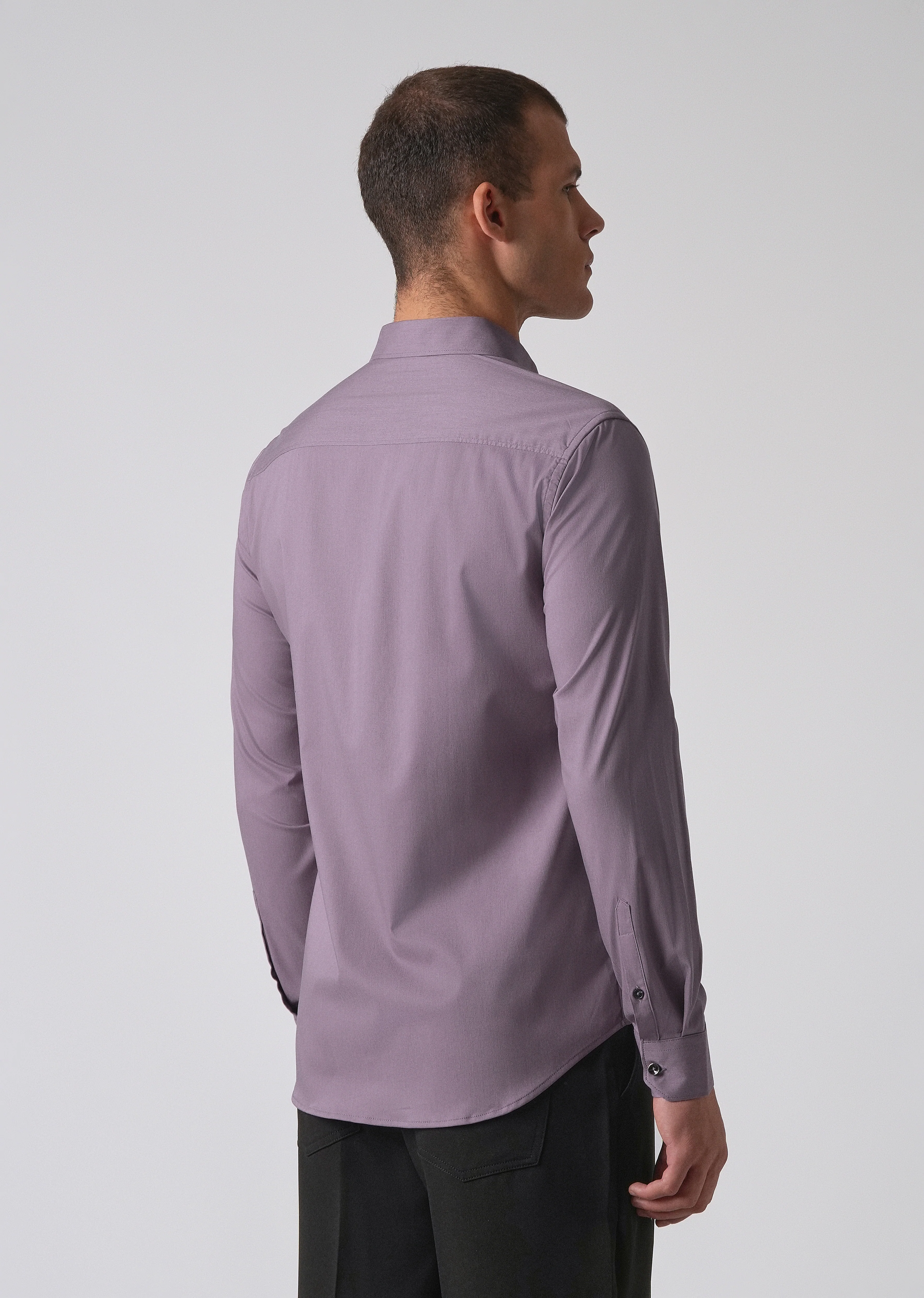 Purple Cotton Stretch Plain Shirt - Image 2