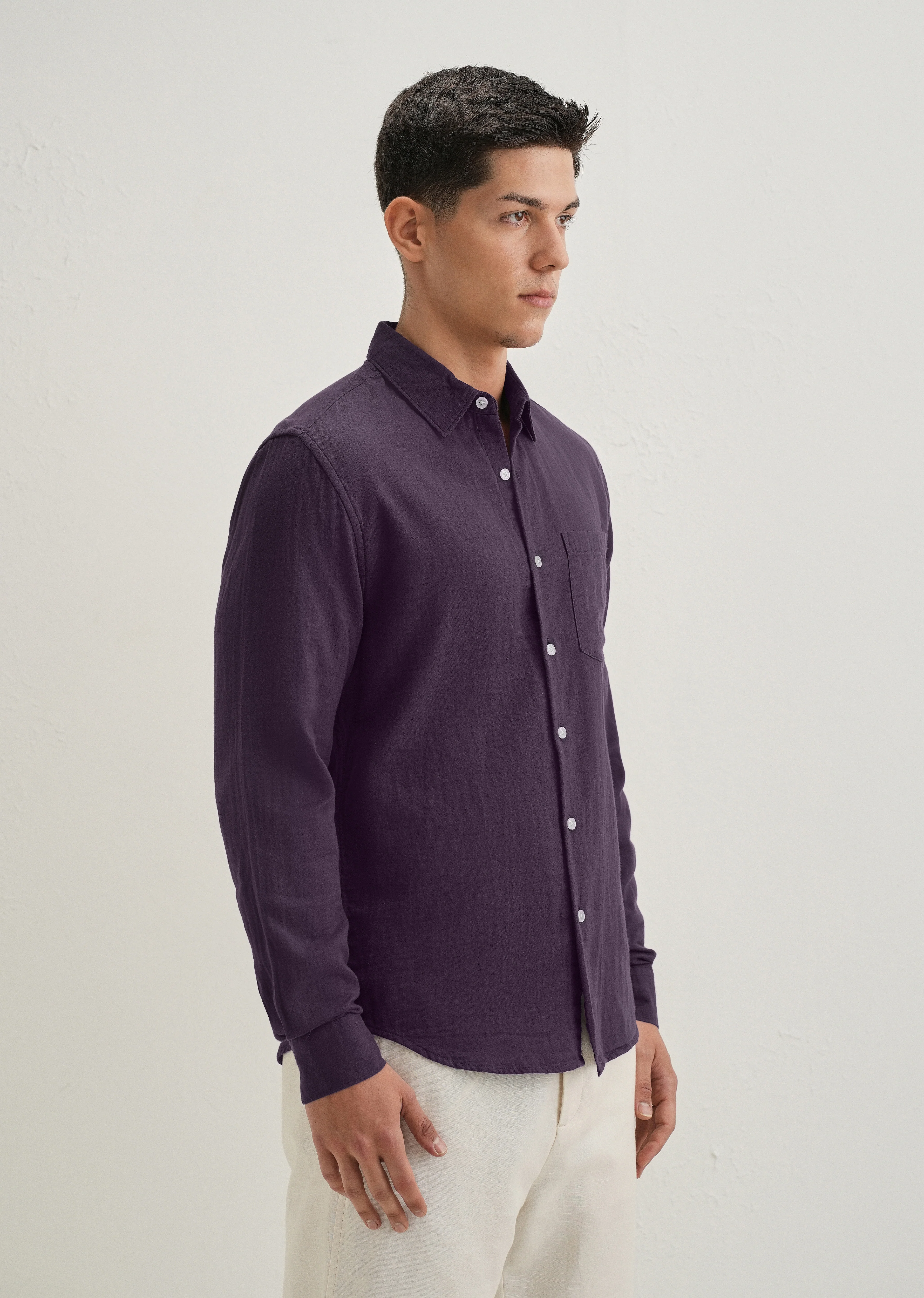 Purple Double Cloth Cotton Shirt - Image 4