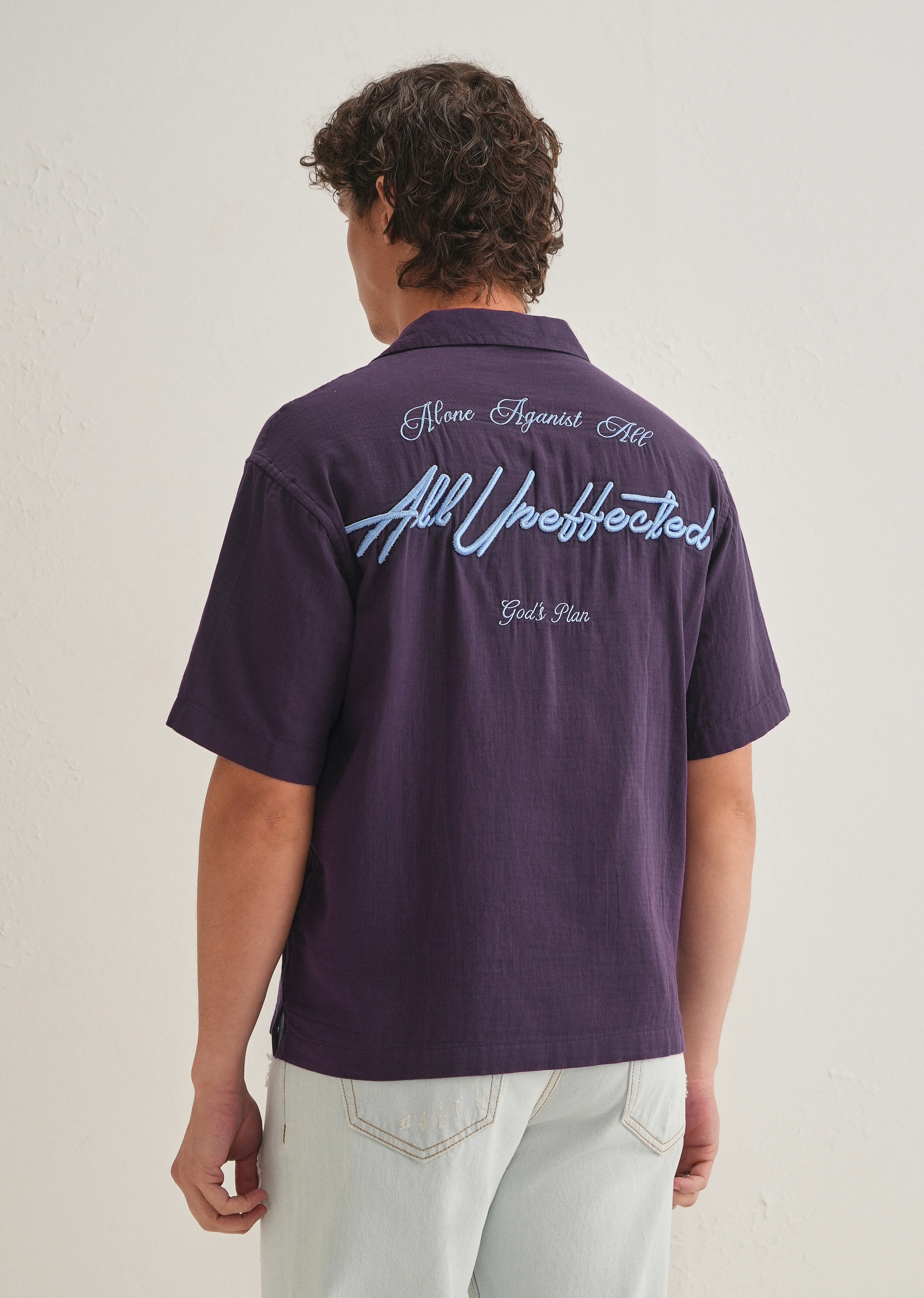 Purple Embroidered Double Cloth Cotton Shirt - Image 4