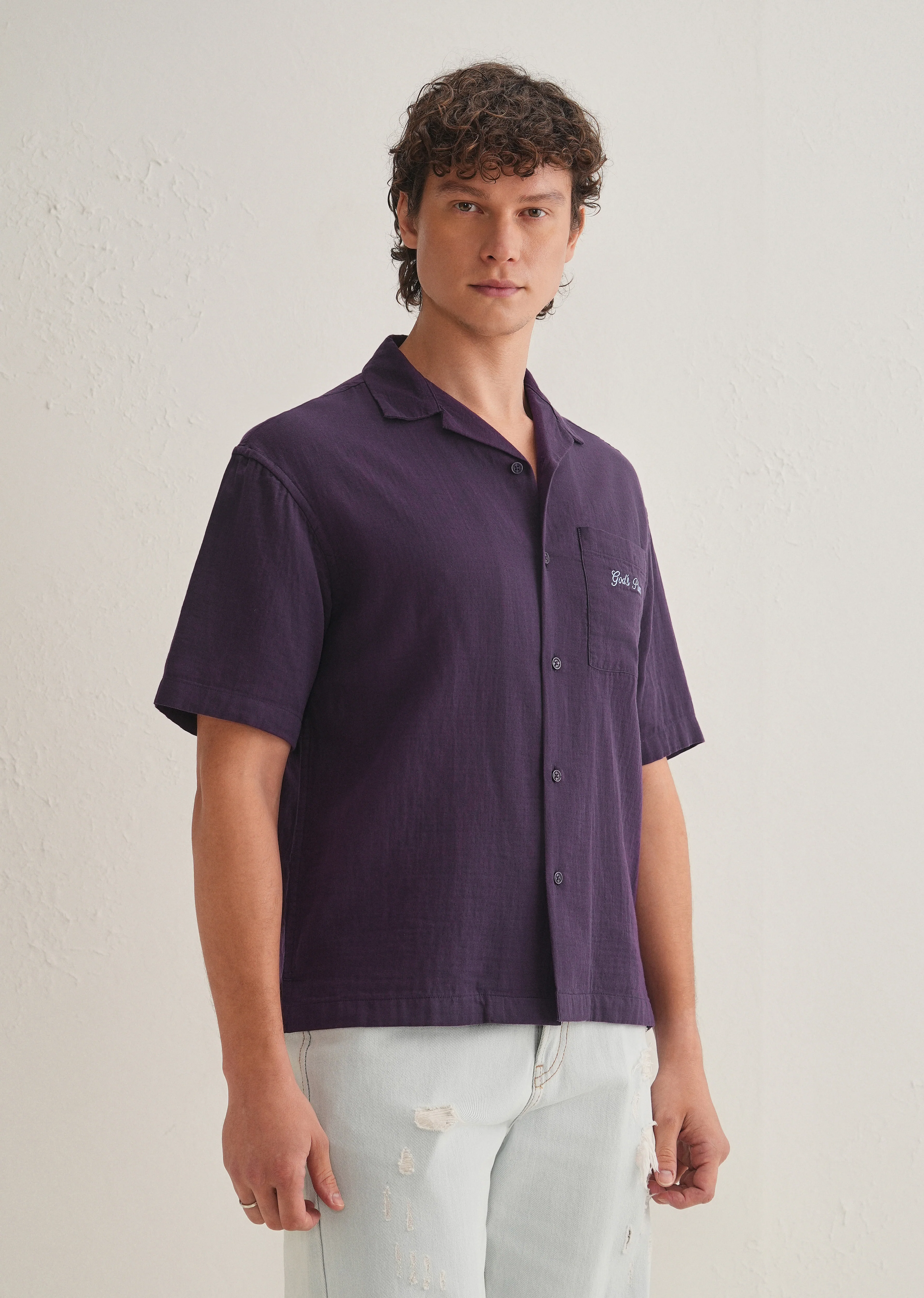 Purple Embroidered Double Cloth Cotton Shirt - Image 5