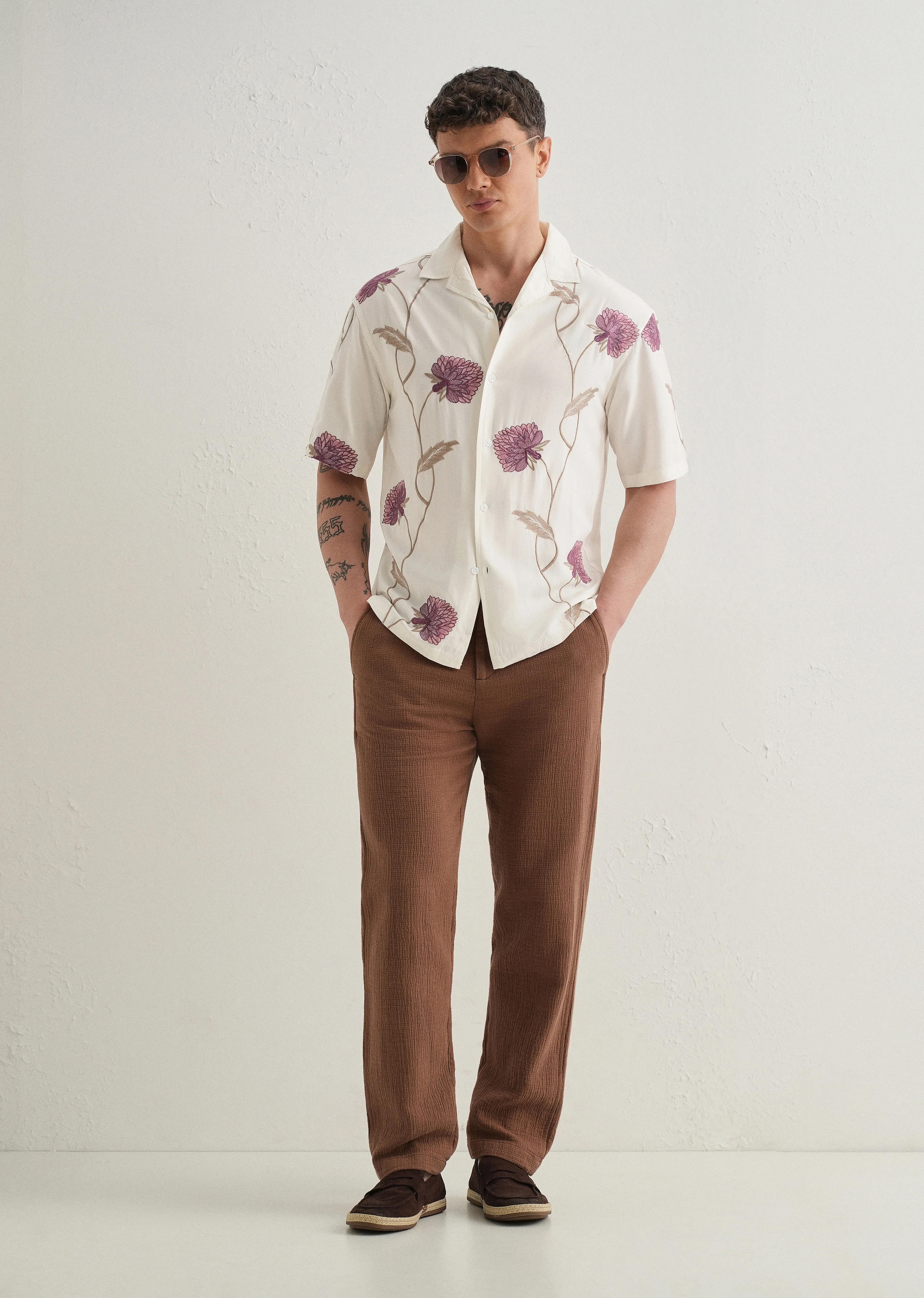 Purple Floral Front Embroidery Shirt - Image 6