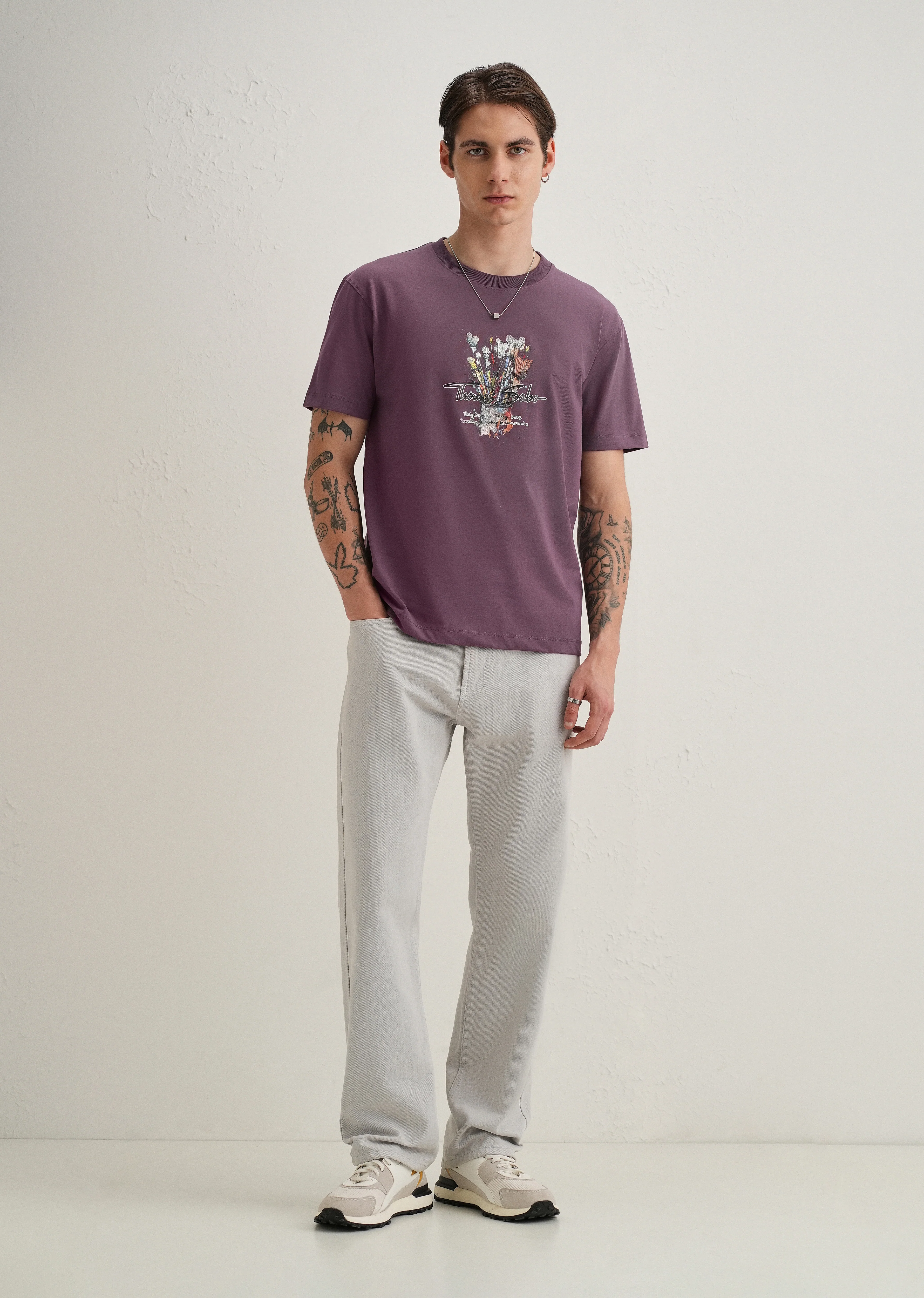 Purple Textured Back Print T-Shirt - Image 7