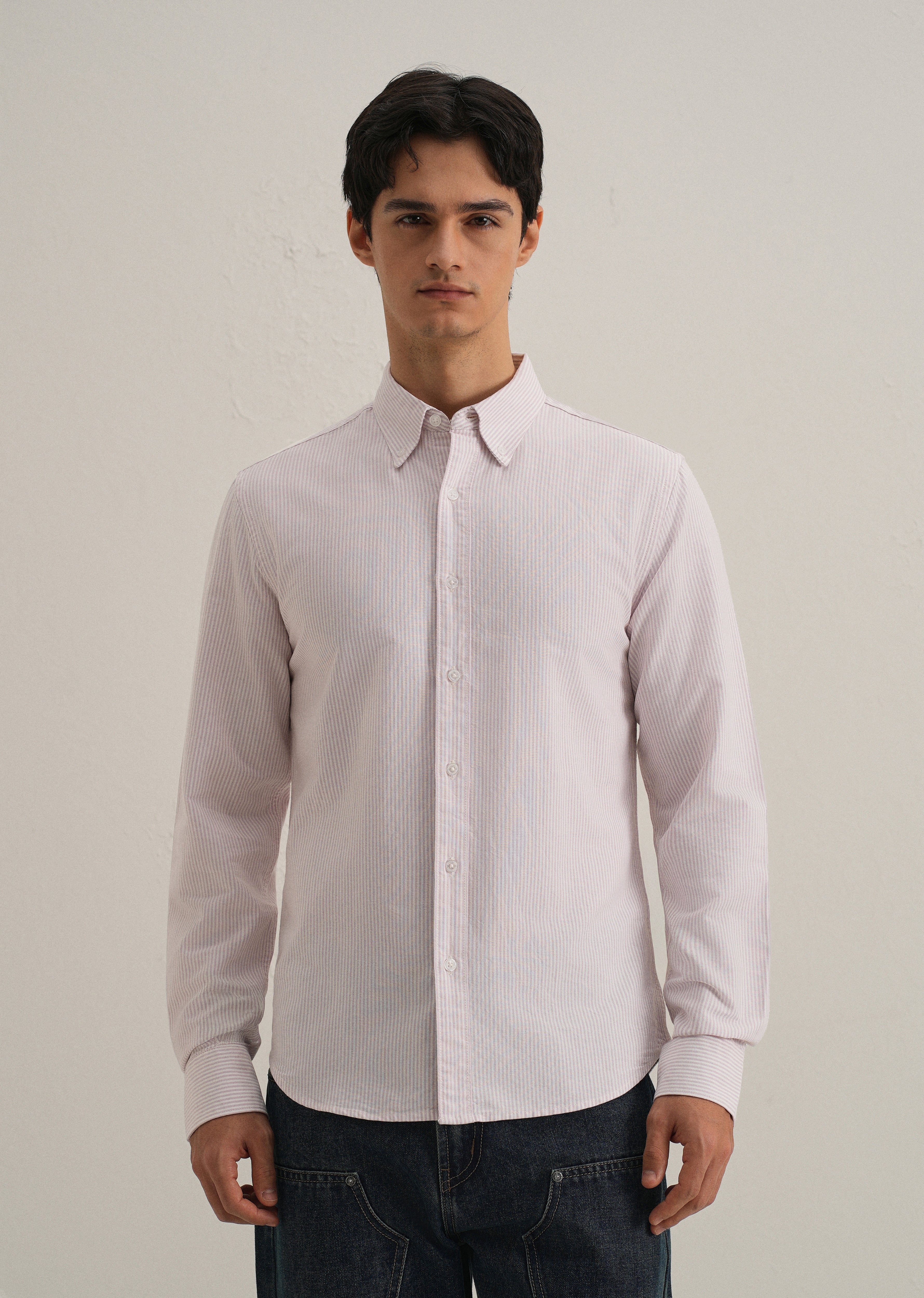 Purple Vertical Striped Cotton Shirt - Image 3
