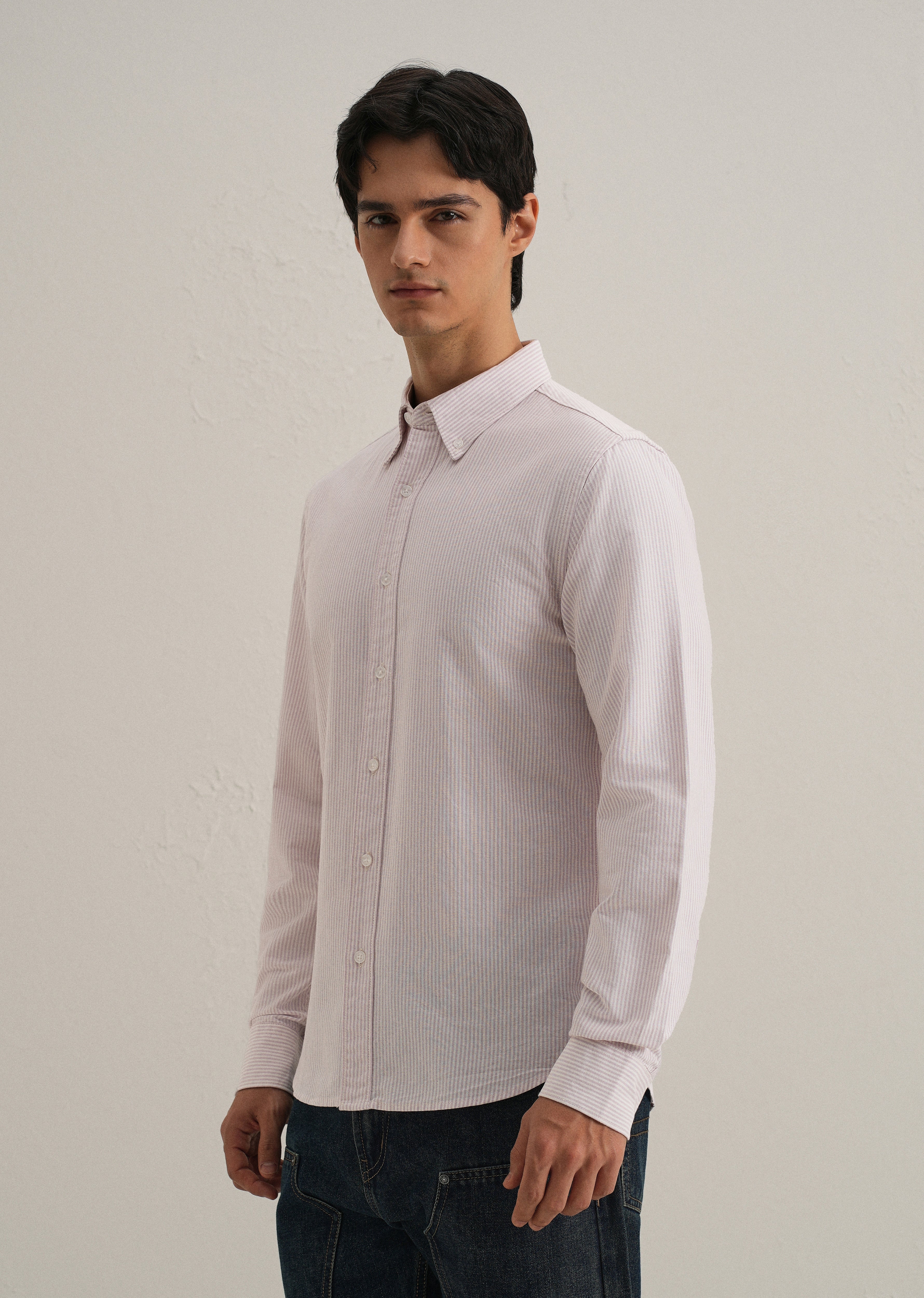 Purple Vertical Striped Cotton Shirt - Image 5