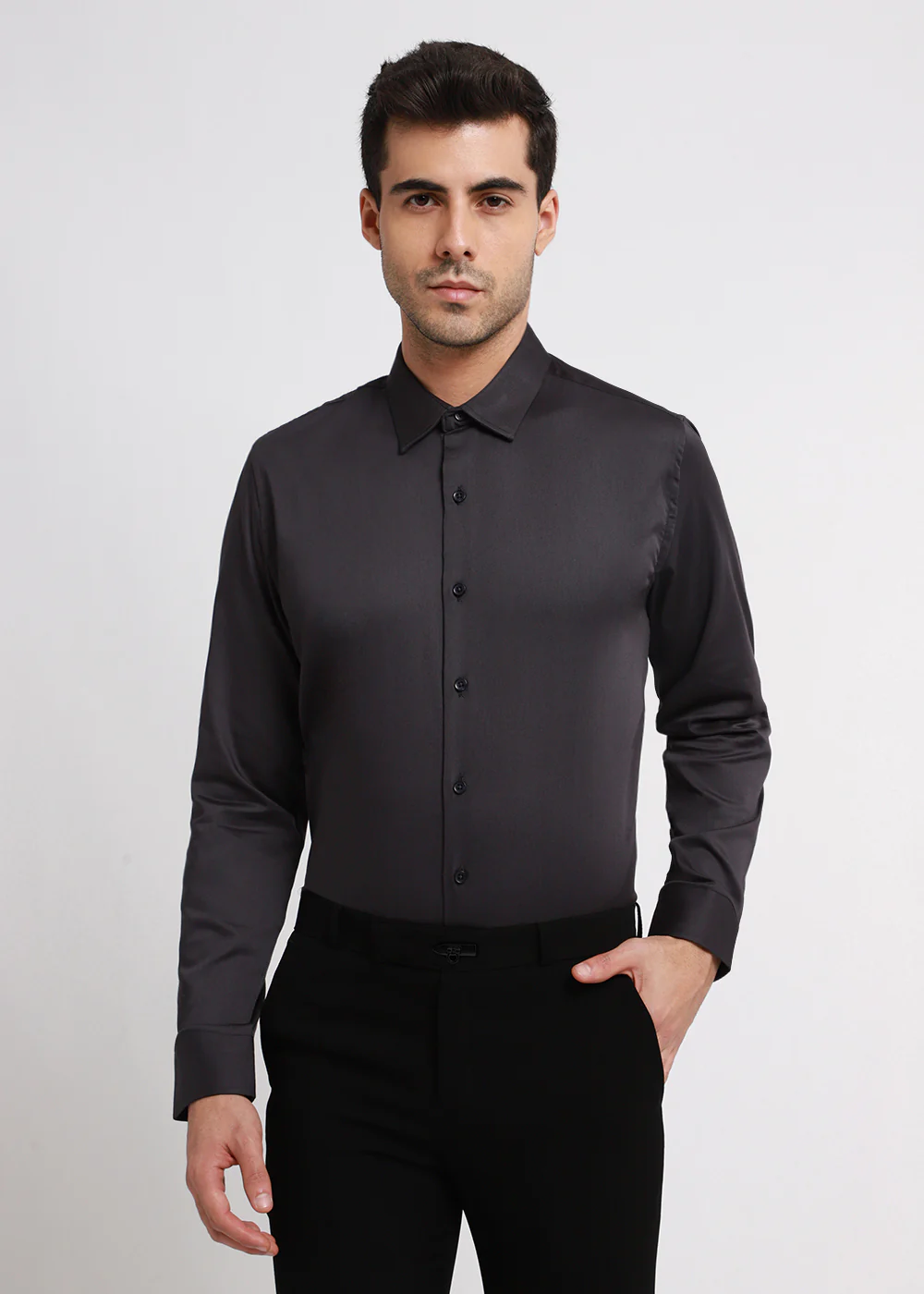 Quarry Gray Plain Satin Shirt - Image 3