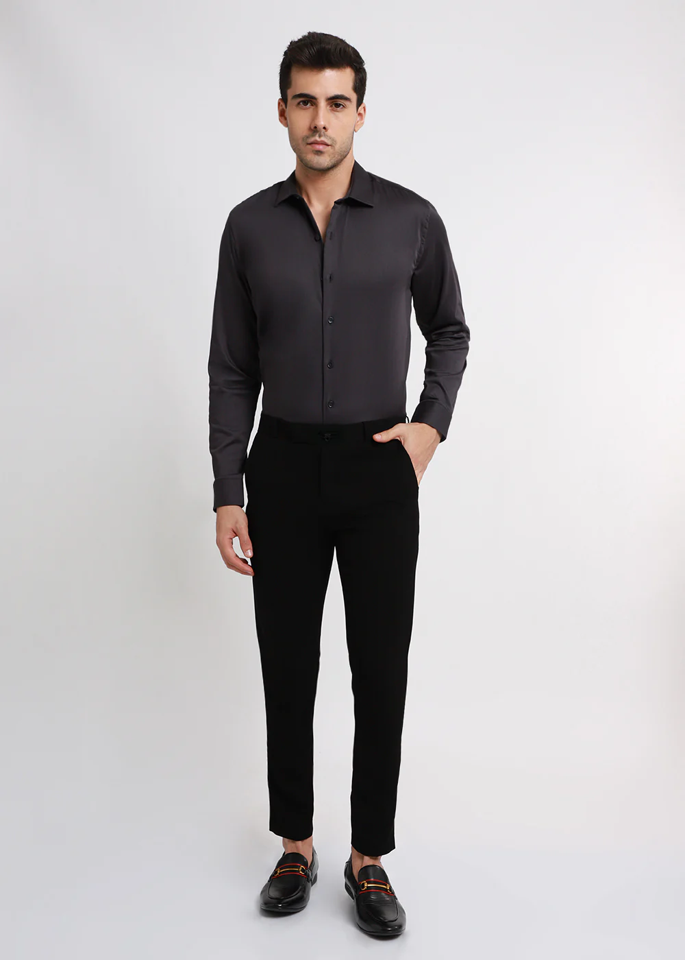 Quarry Gray Plain Satin Shirt - Image 6