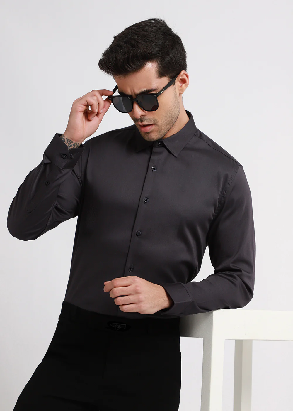Quarry Gray Plain Satin Shirt - Image 7