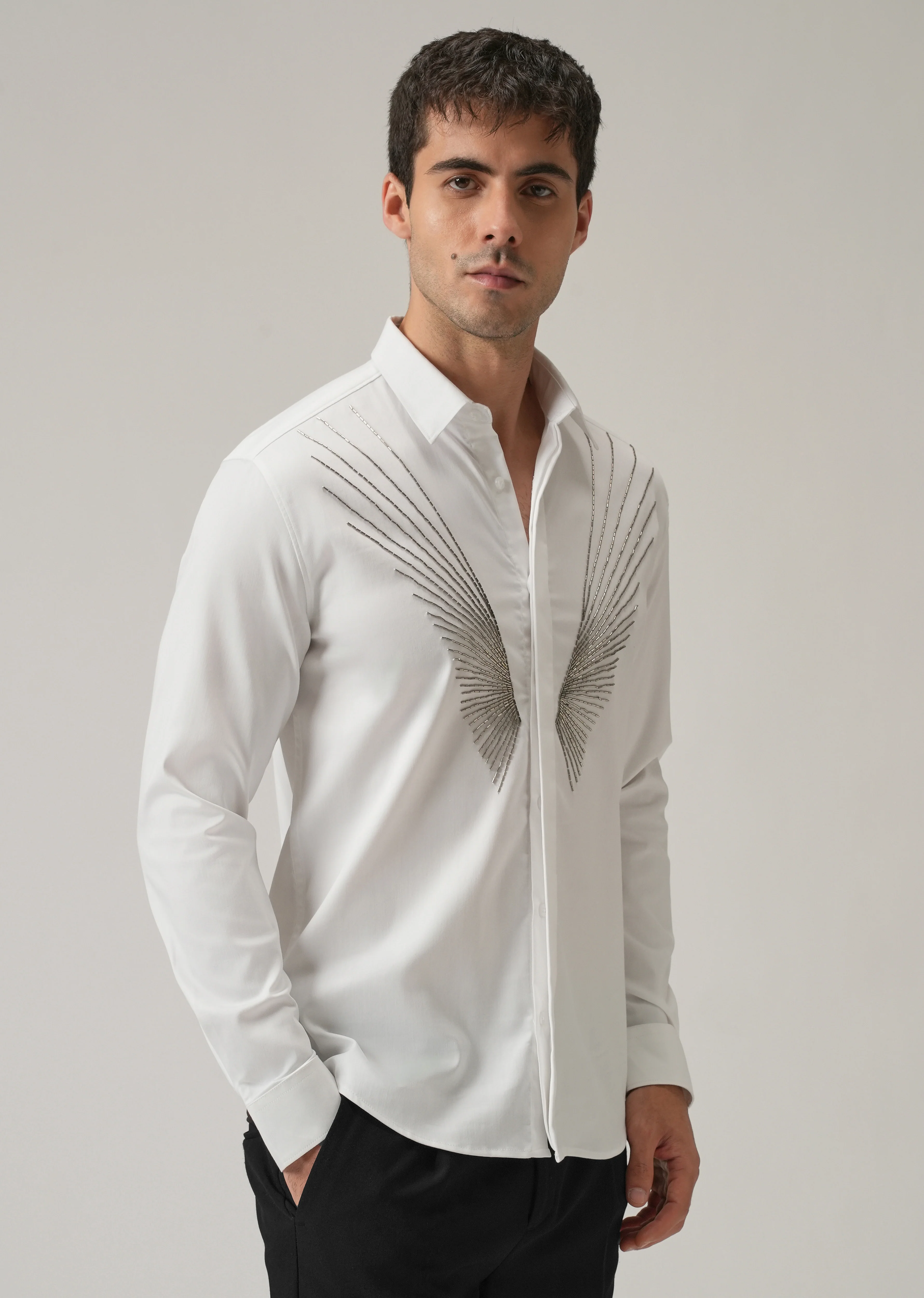 Radiant Handwork White Designer Shirt - Image 4
