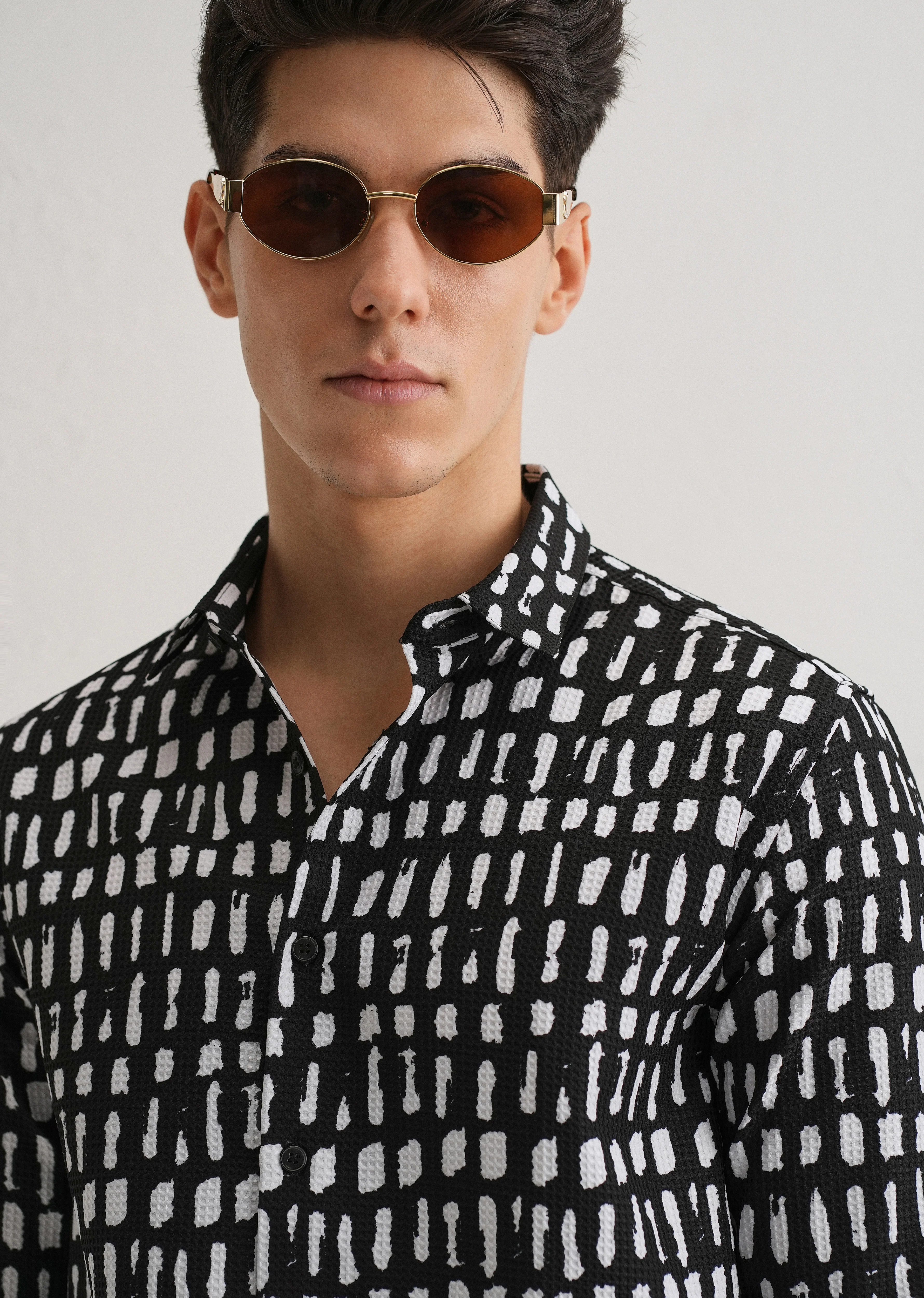 Rectangular Brushed Waffle Dobby Black Shirt - Image 5