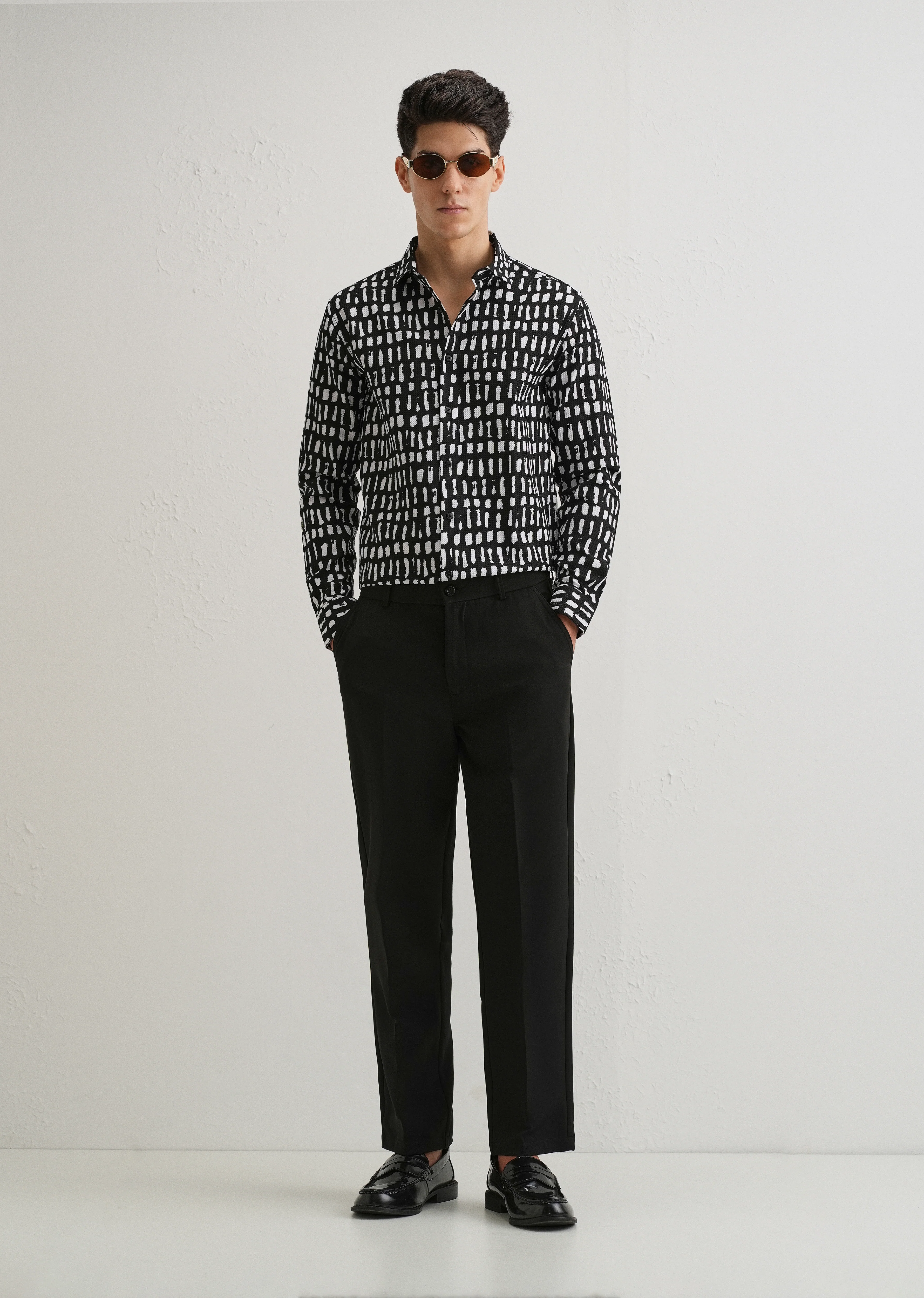 Rectangular Brushed Waffle Dobby Black Shirt - Image 6