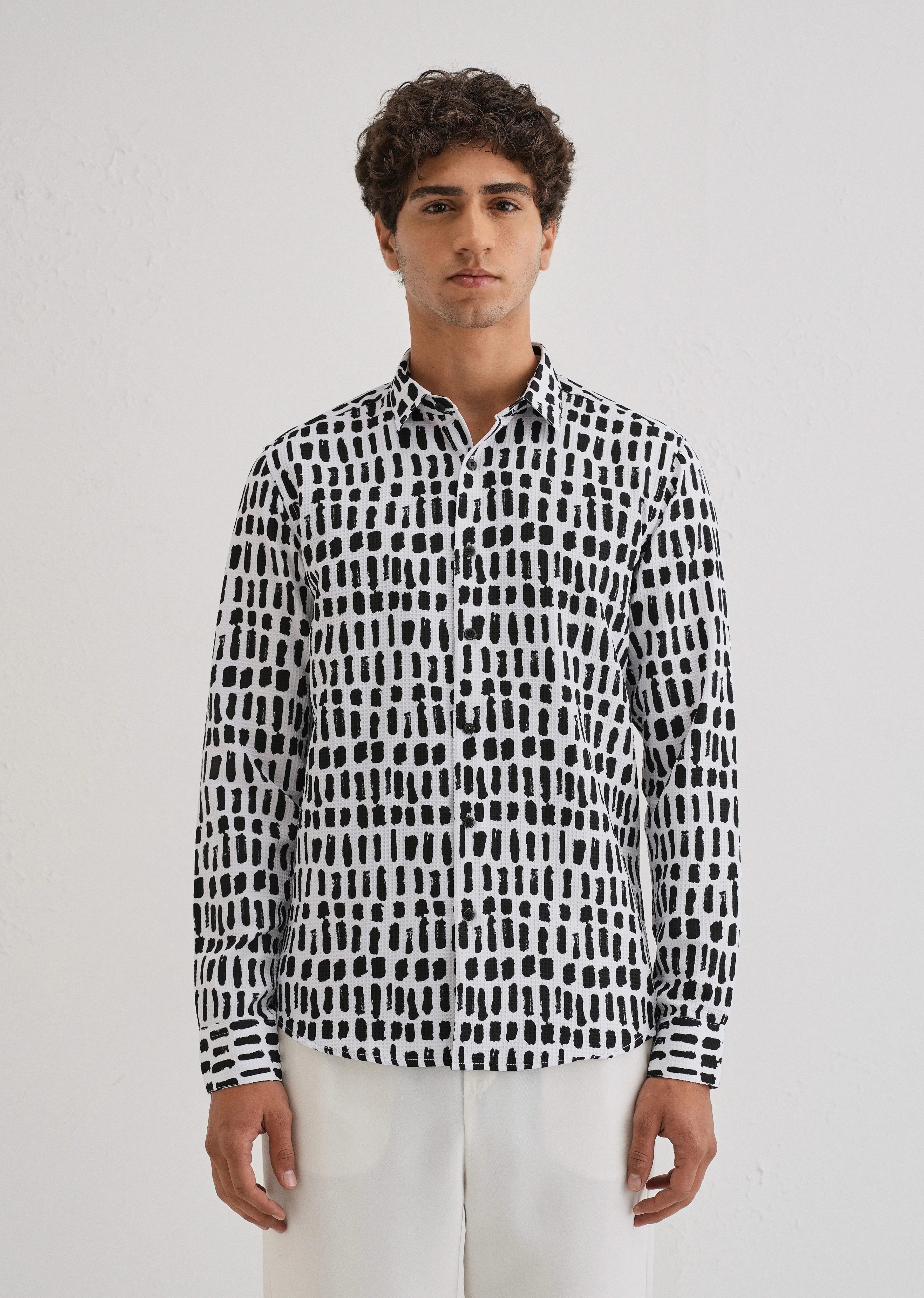 Rectangular Brushed Waffle Dobby White Shirt - Image 3