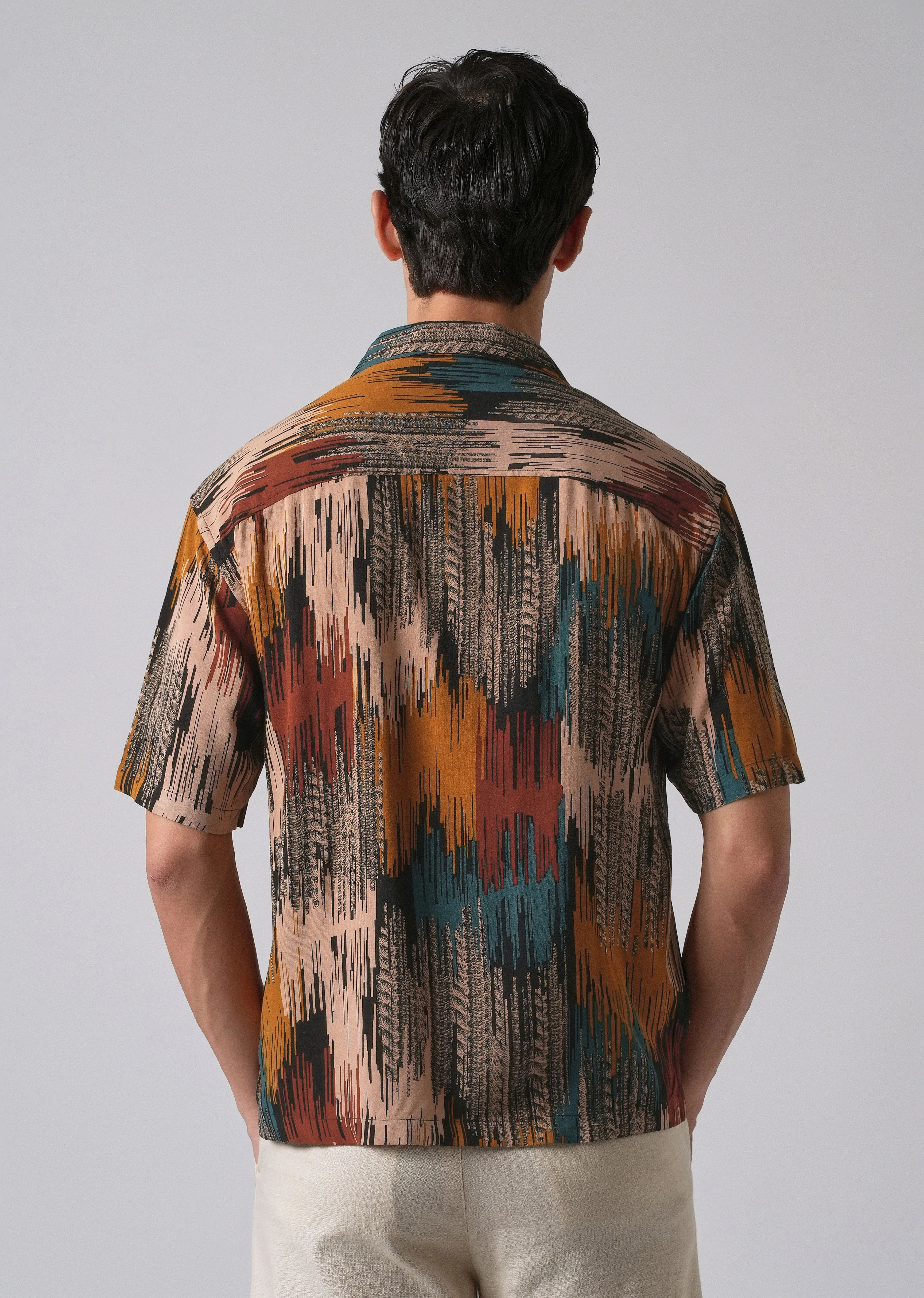 Red Abstract Brushstroke Oversized Feather Shirt - Image 2