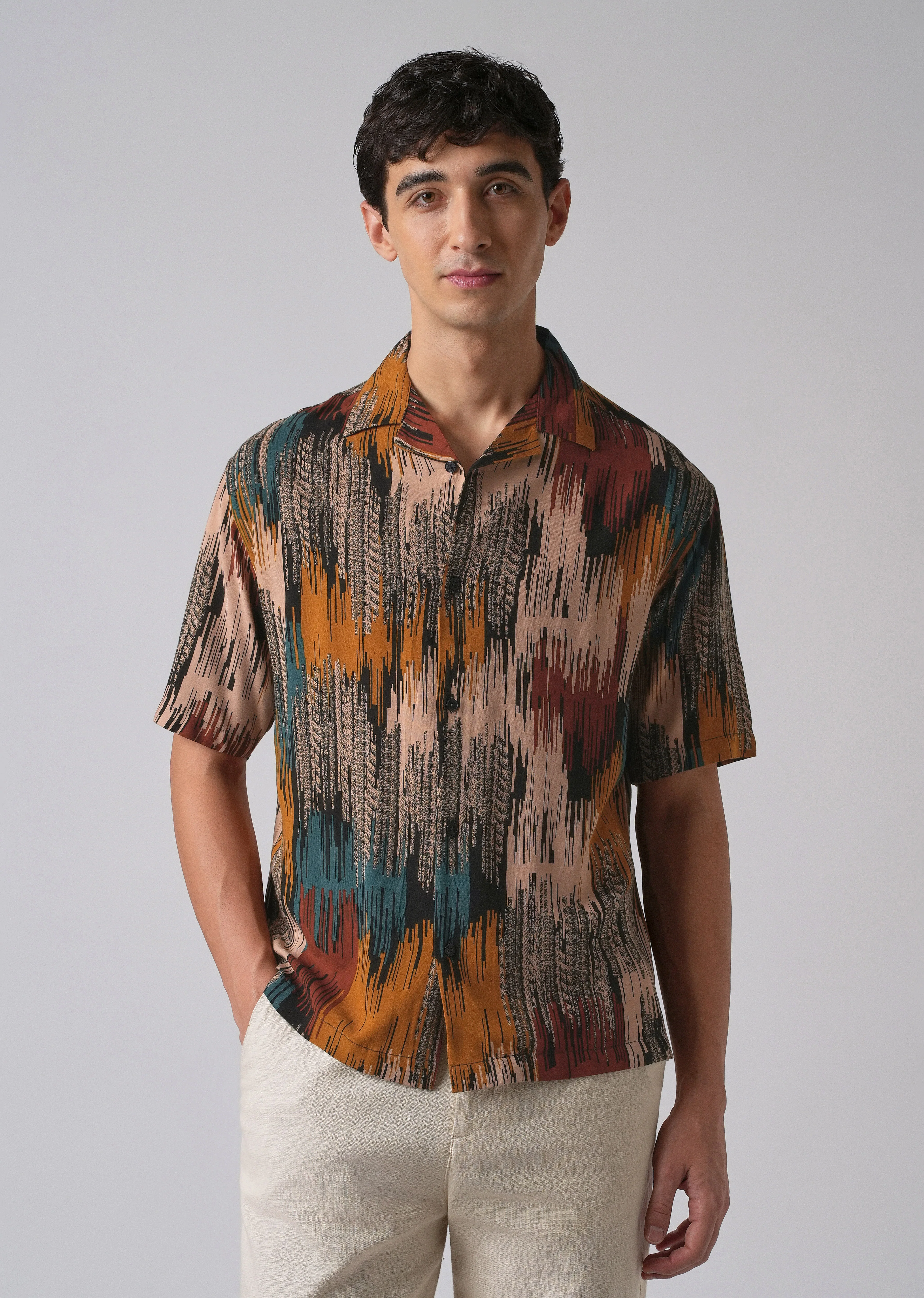 Red Abstract Brushstroke Oversized Feather Shirt - Image 3