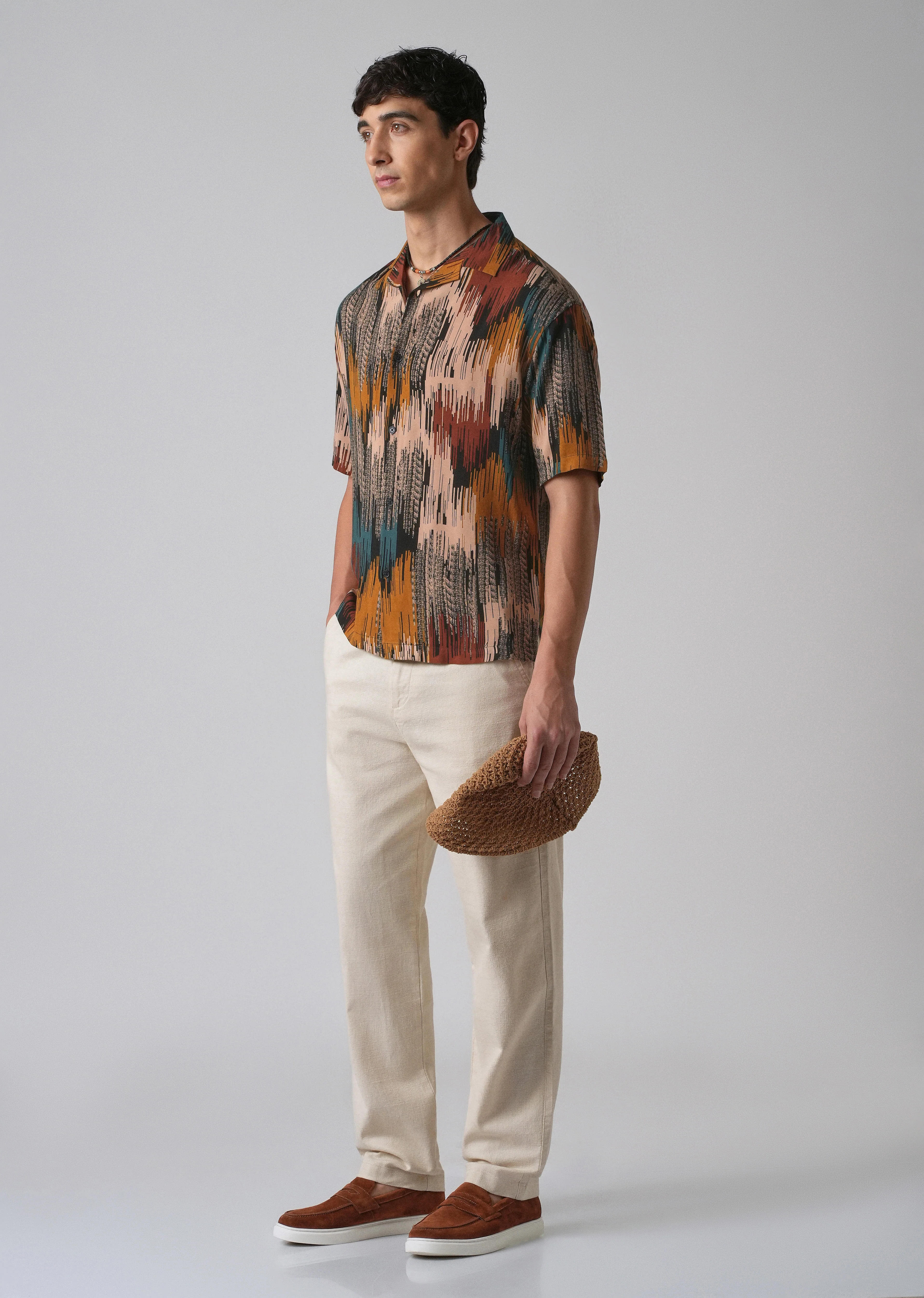 Red Abstract Brushstroke Oversized Feather Shirt - Image 5