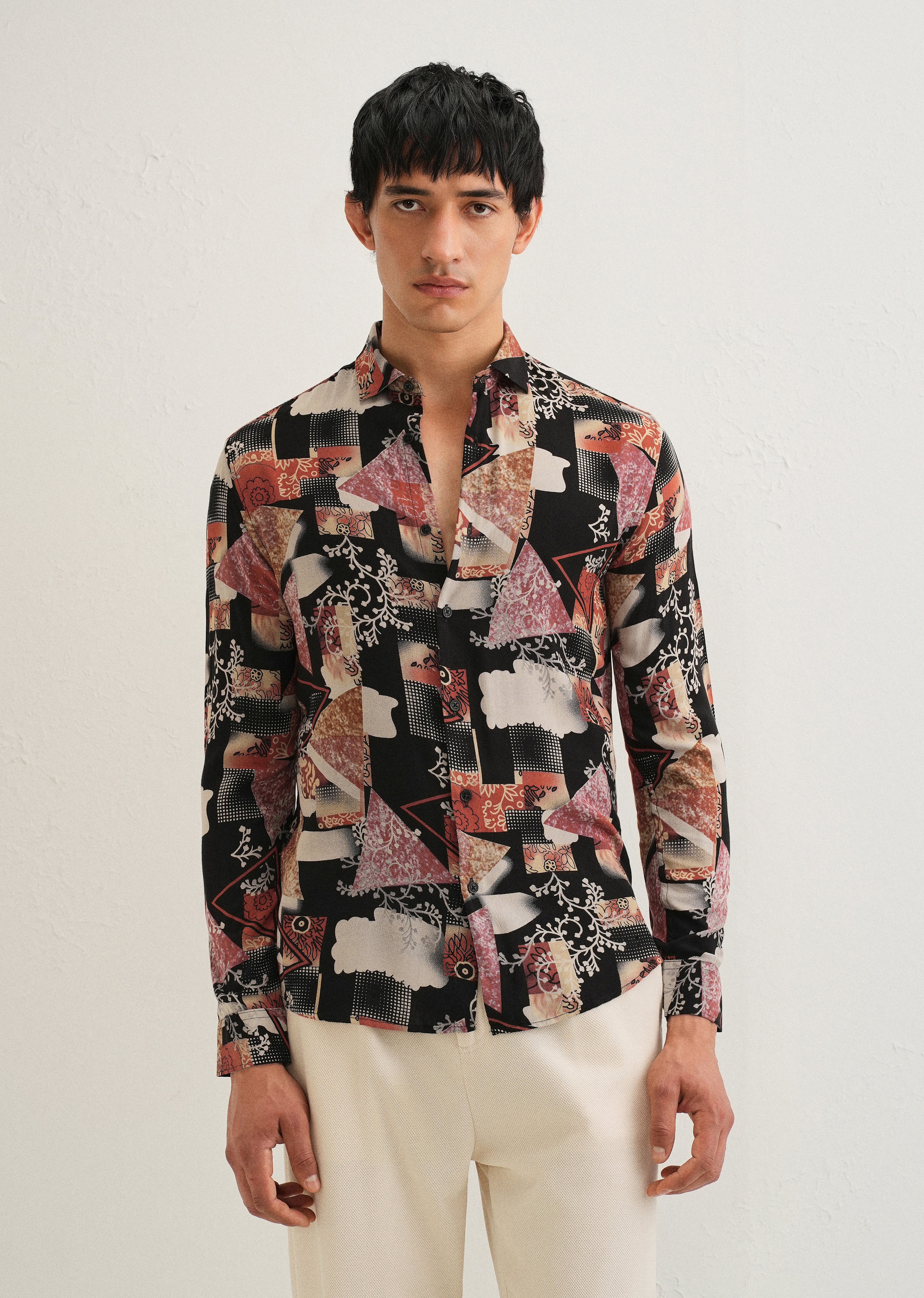 Red Abstract Feather Shirt - Image 3