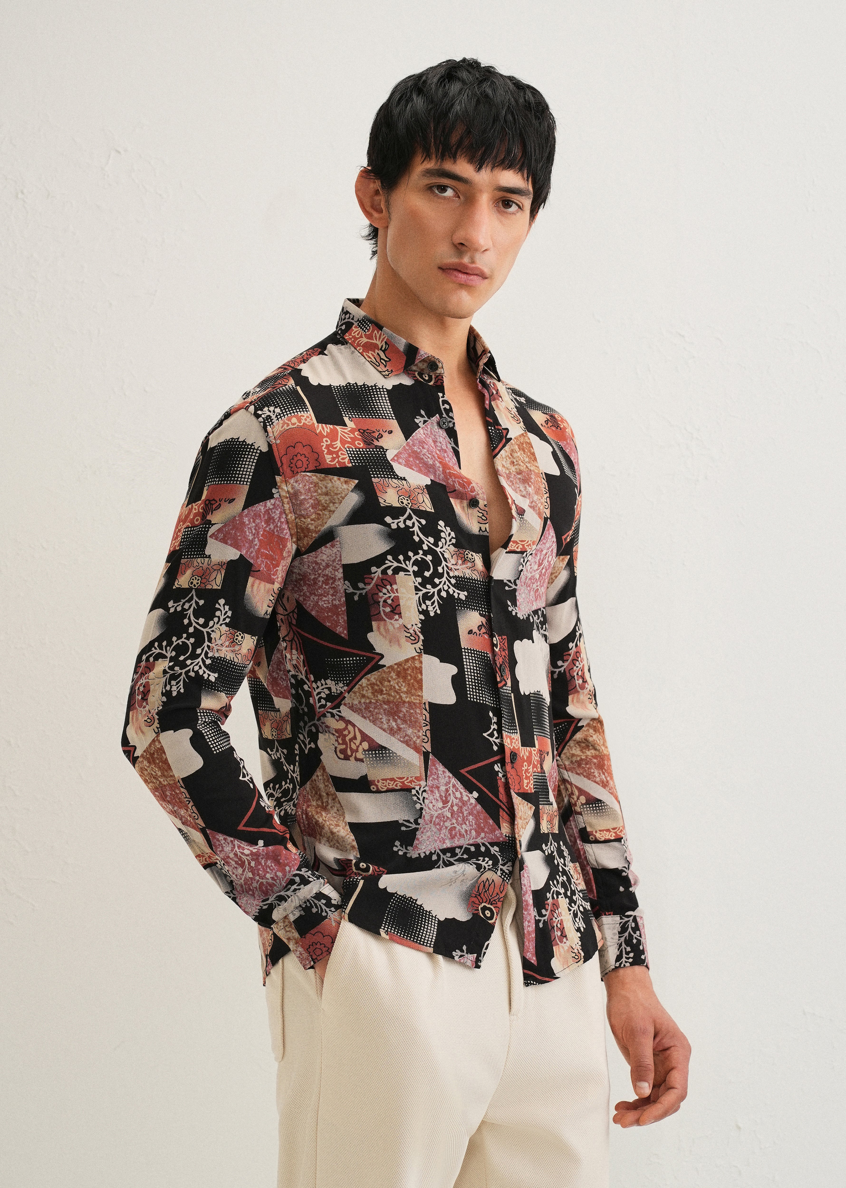 Red Abstract Feather Shirt - Image 4