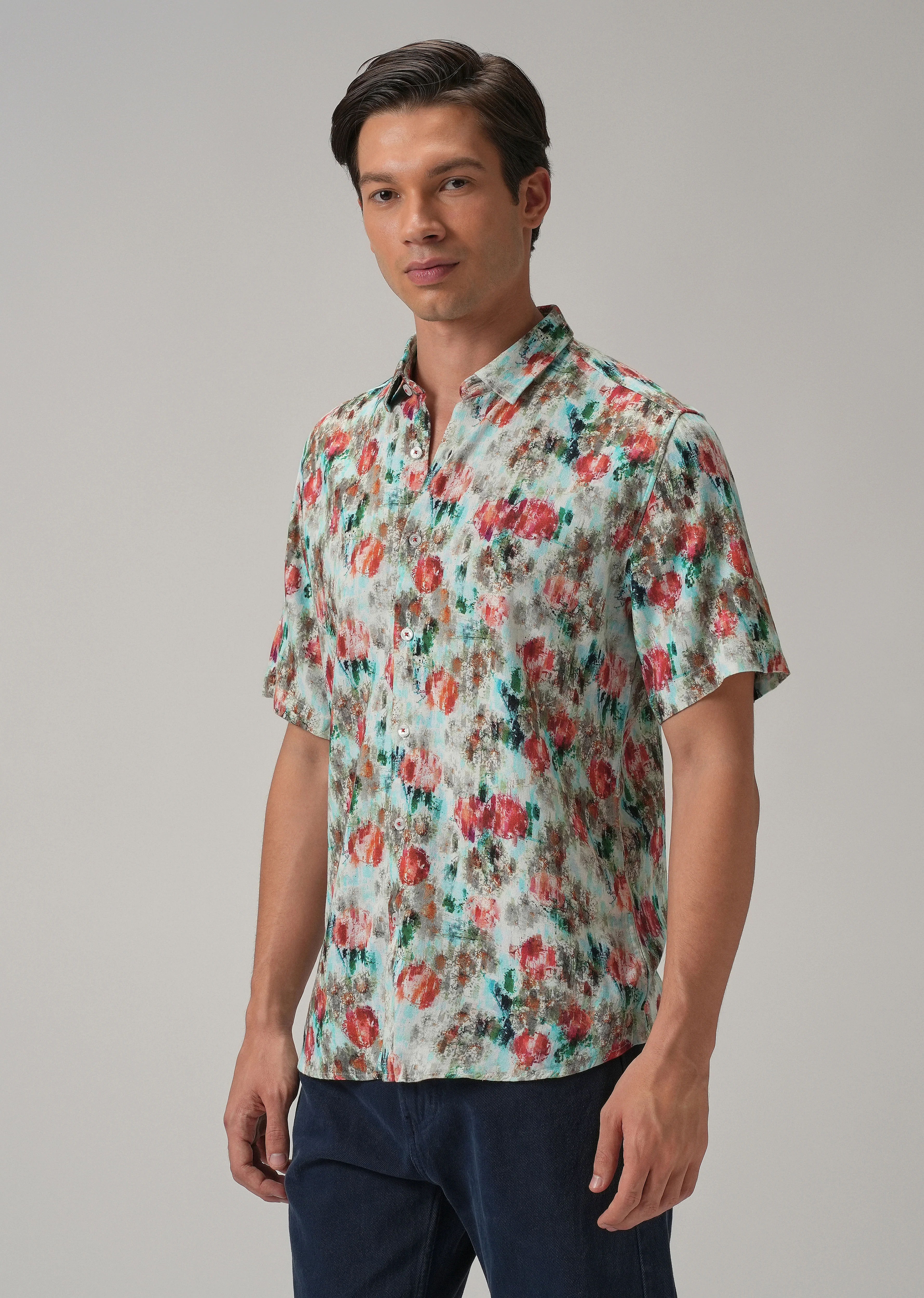 Red Abstract Patch Half Sleeve shirt - Image 4