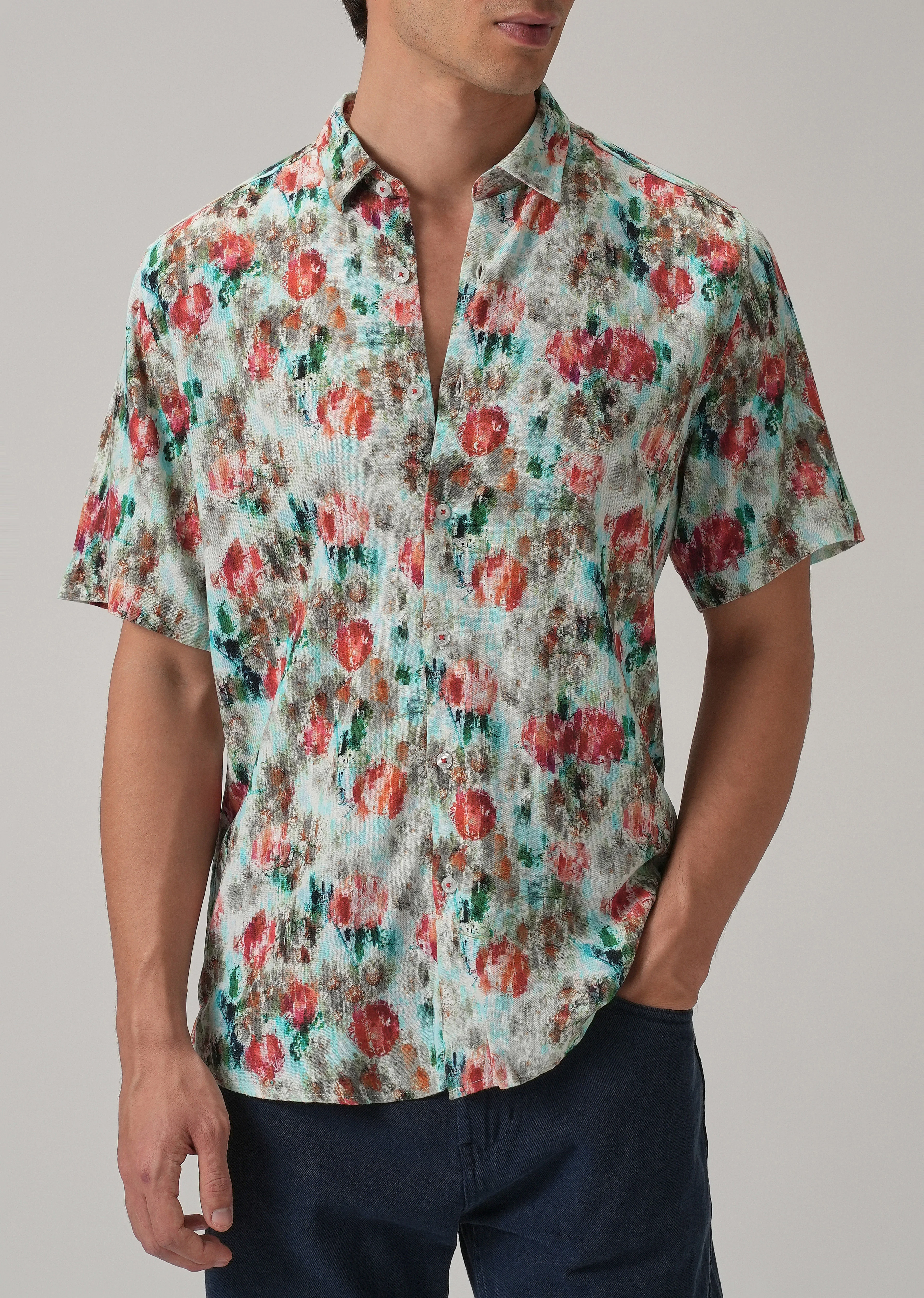 Red Abstract Patch Half Sleeve shirt - Image 7