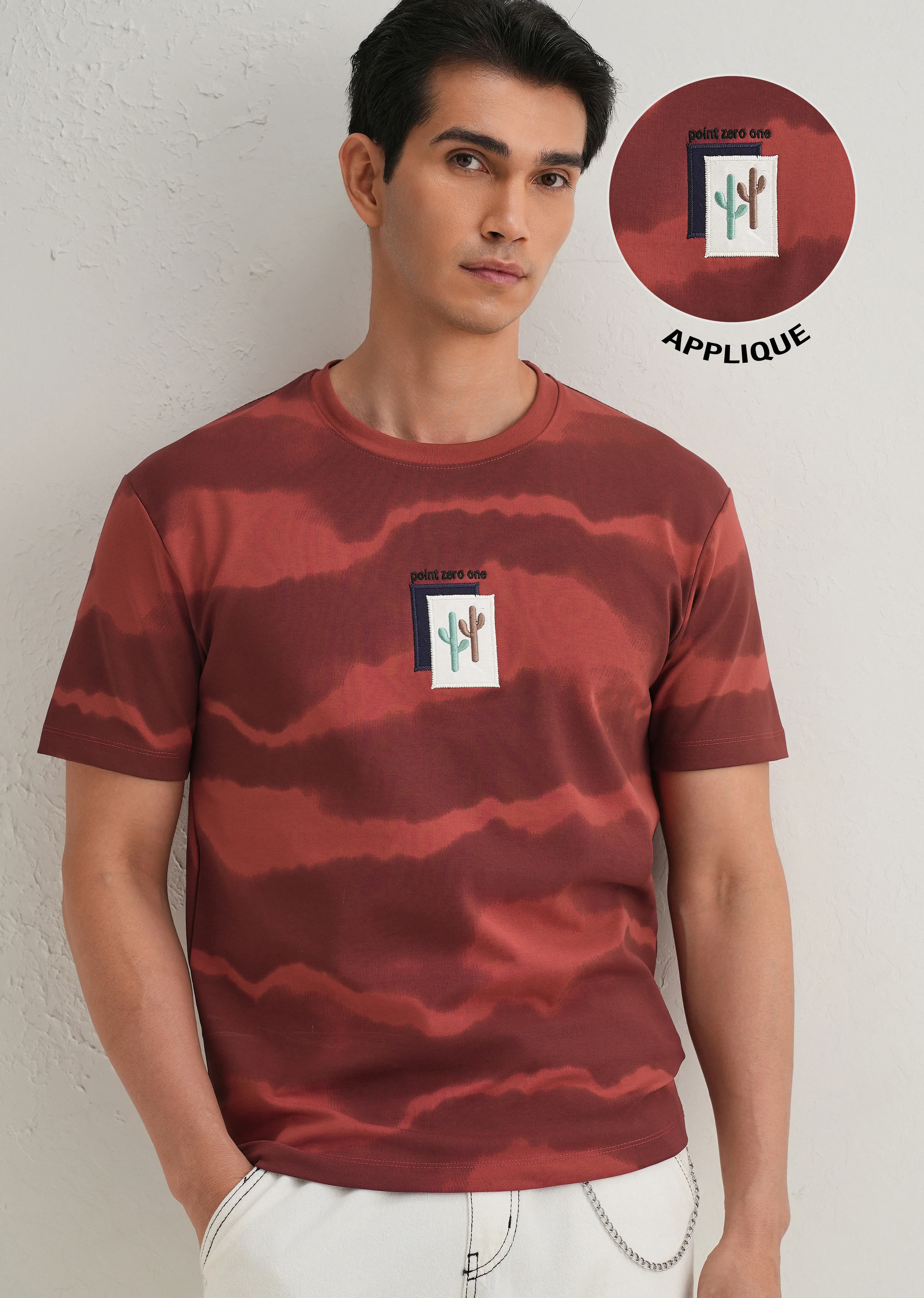 Red Dye Cactus Patch Print T-Shirt - Image 8