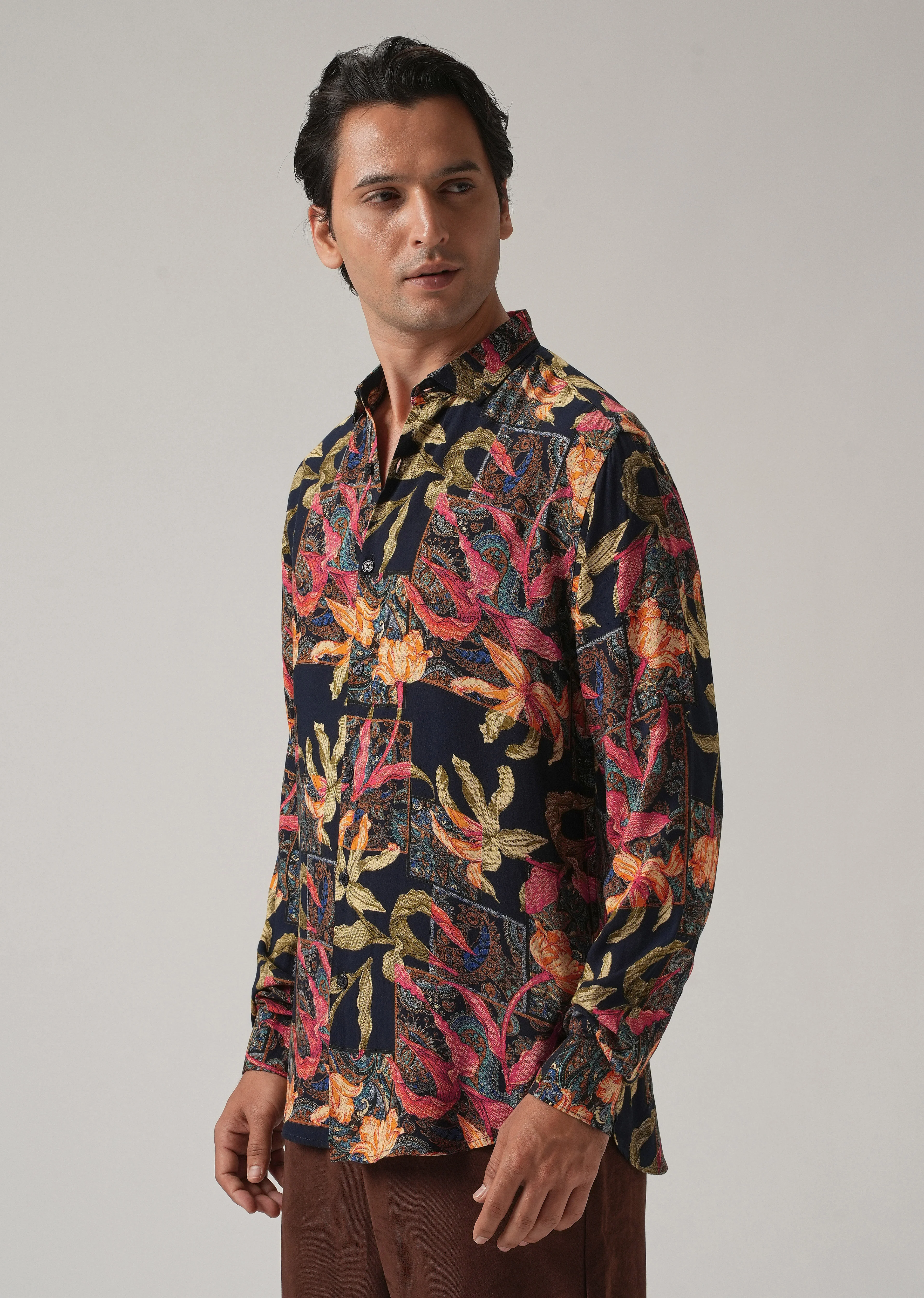 Red Exotic Lily Print Feather Shirt - Image 4