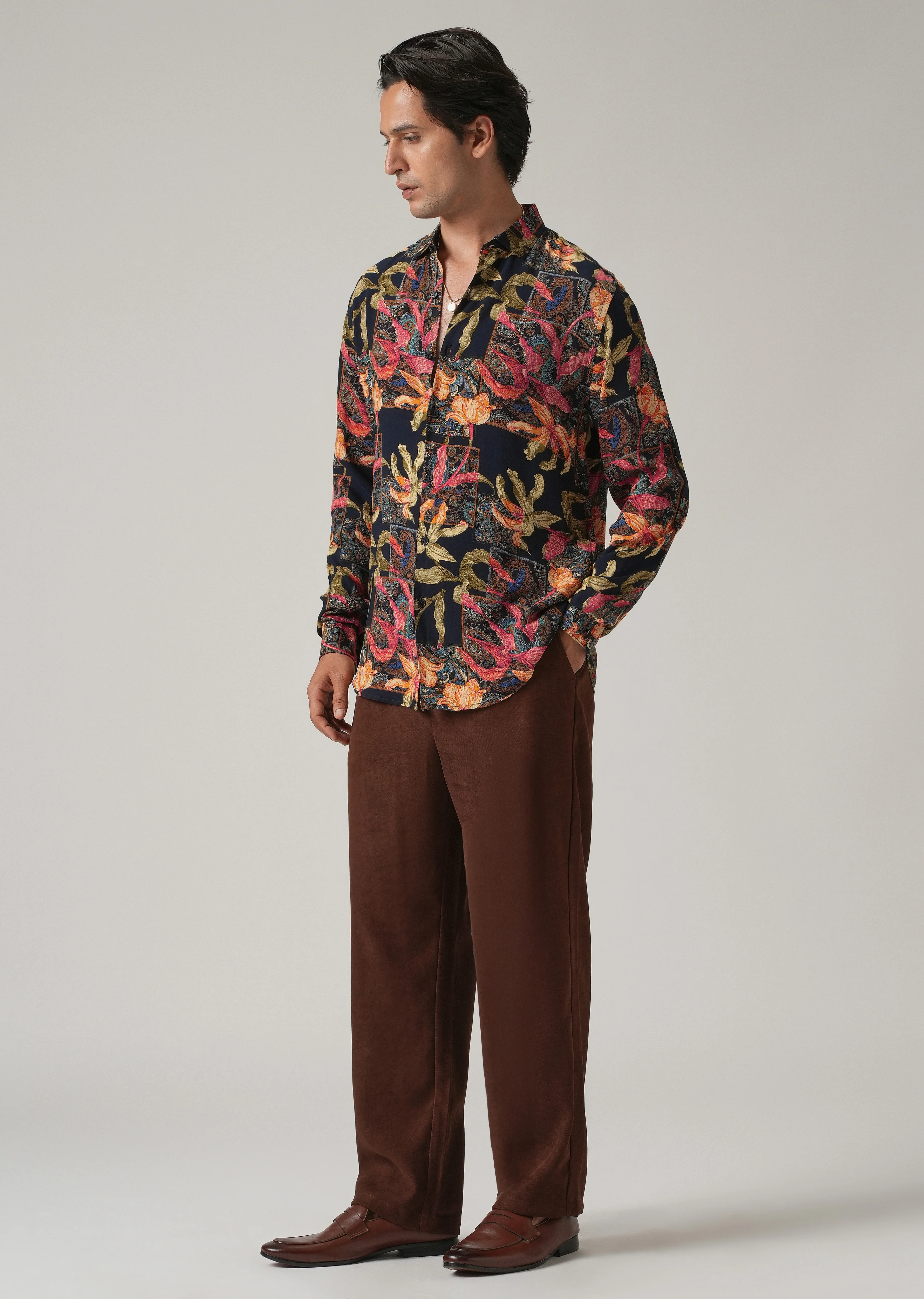 Red Exotic Lily Print Feather Shirt - Image 6