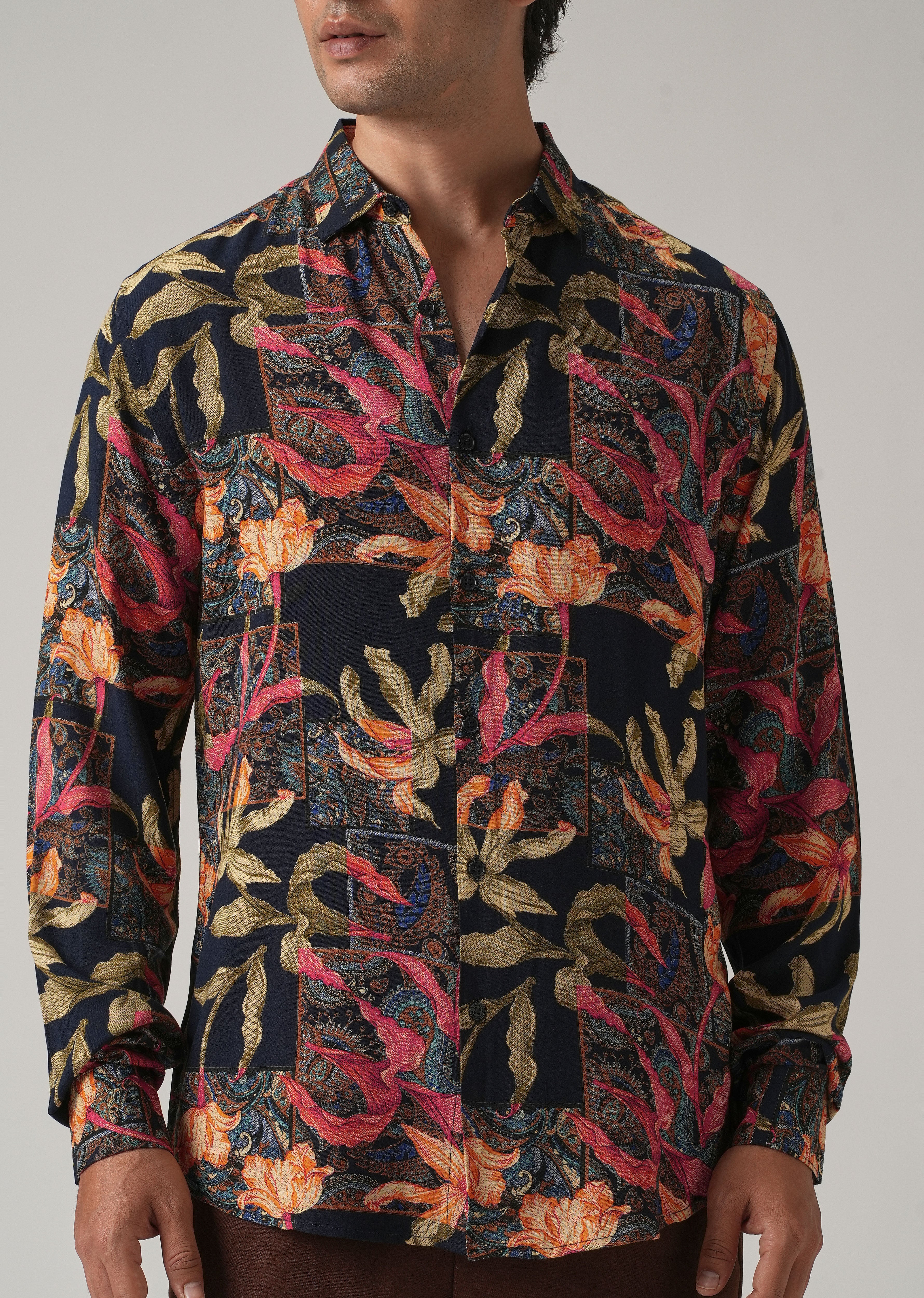 Red Exotic Lily Print Feather Shirt - Image 7
