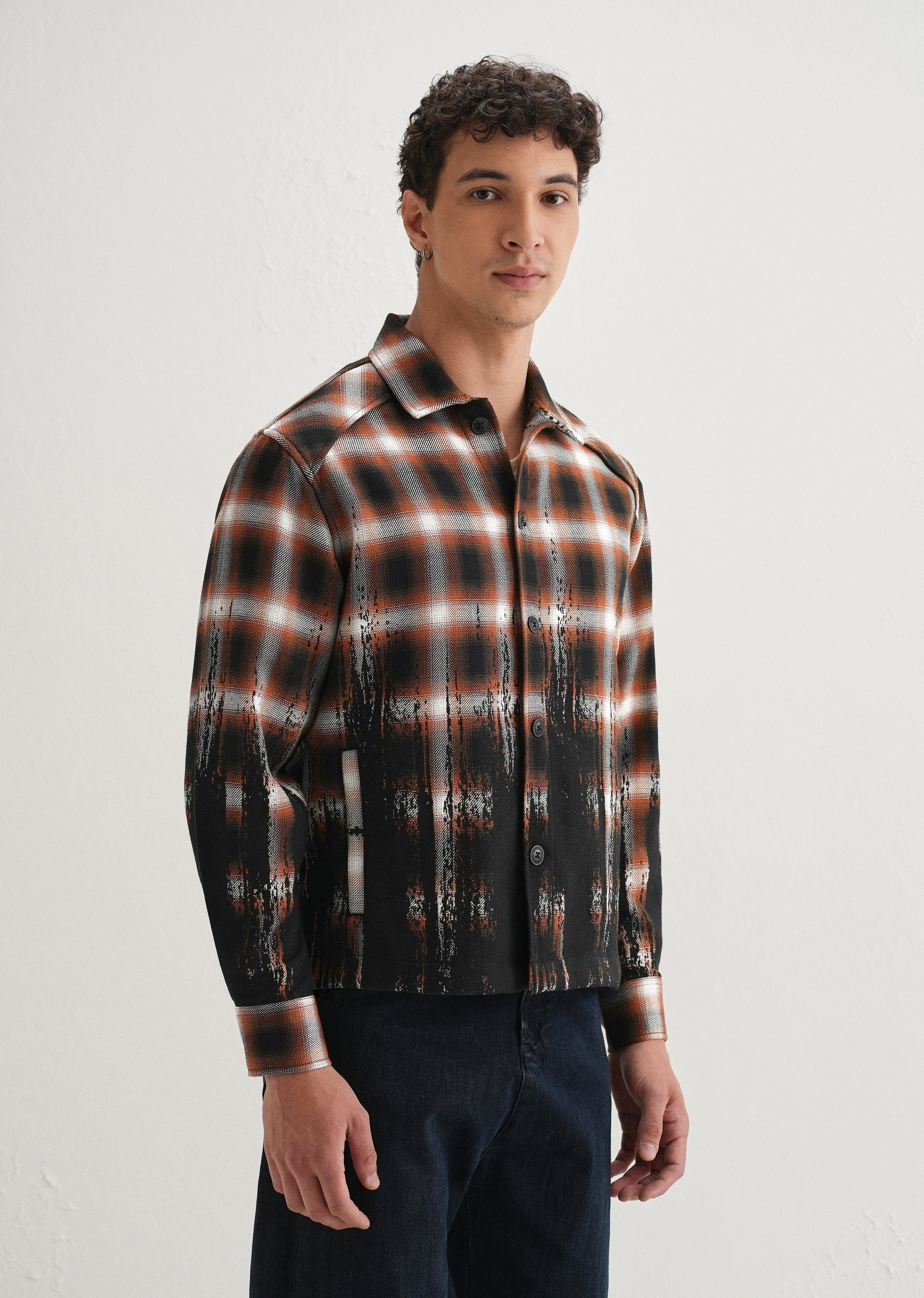 Red Gradient Grunge Check Shacket - Image 5