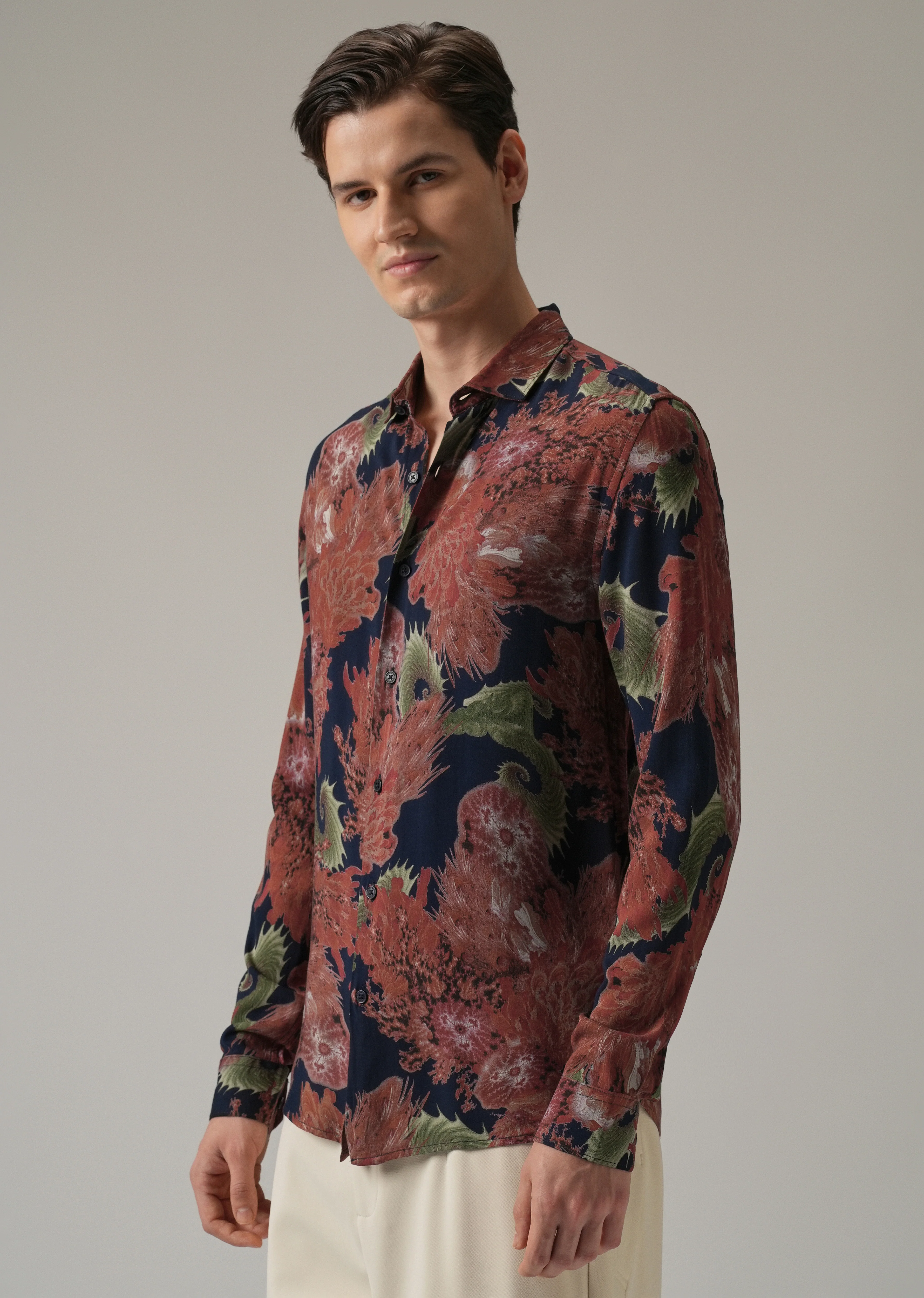 Red Prickly Flora Print Feather Shirt - Image 4