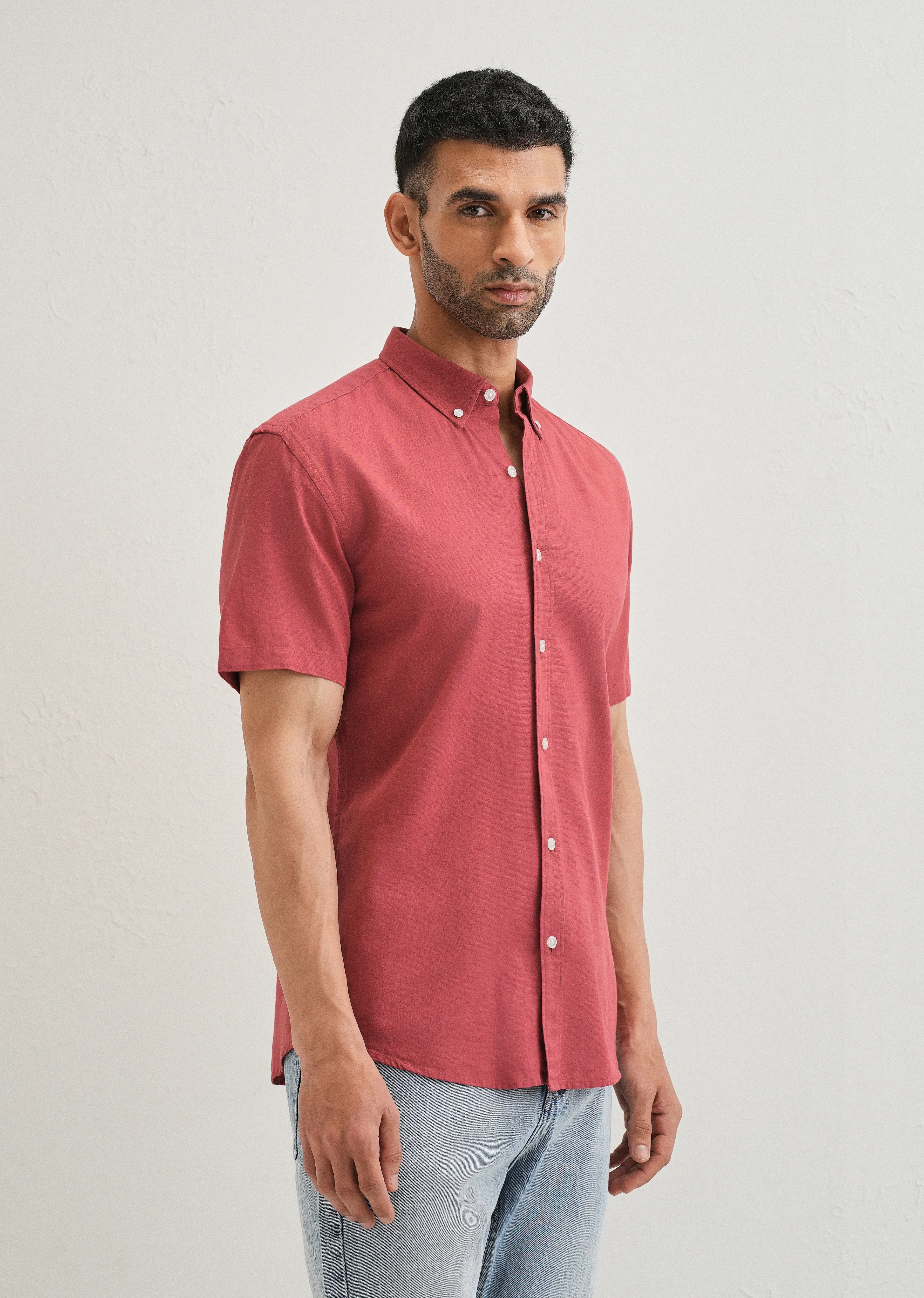 Red Cotton Linen Shirt - Image 4