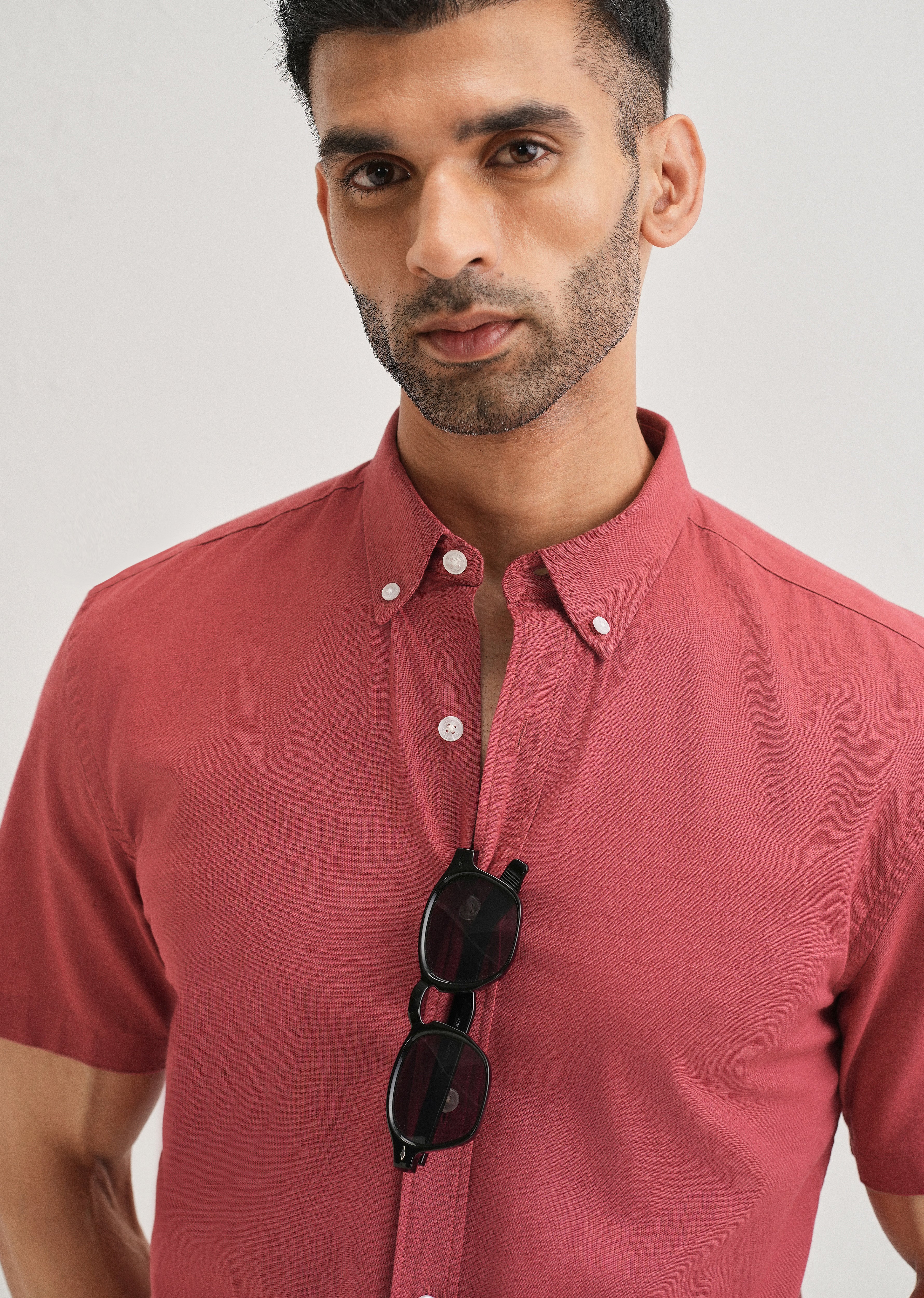 Red Cotton Linen Shirt - Image 5