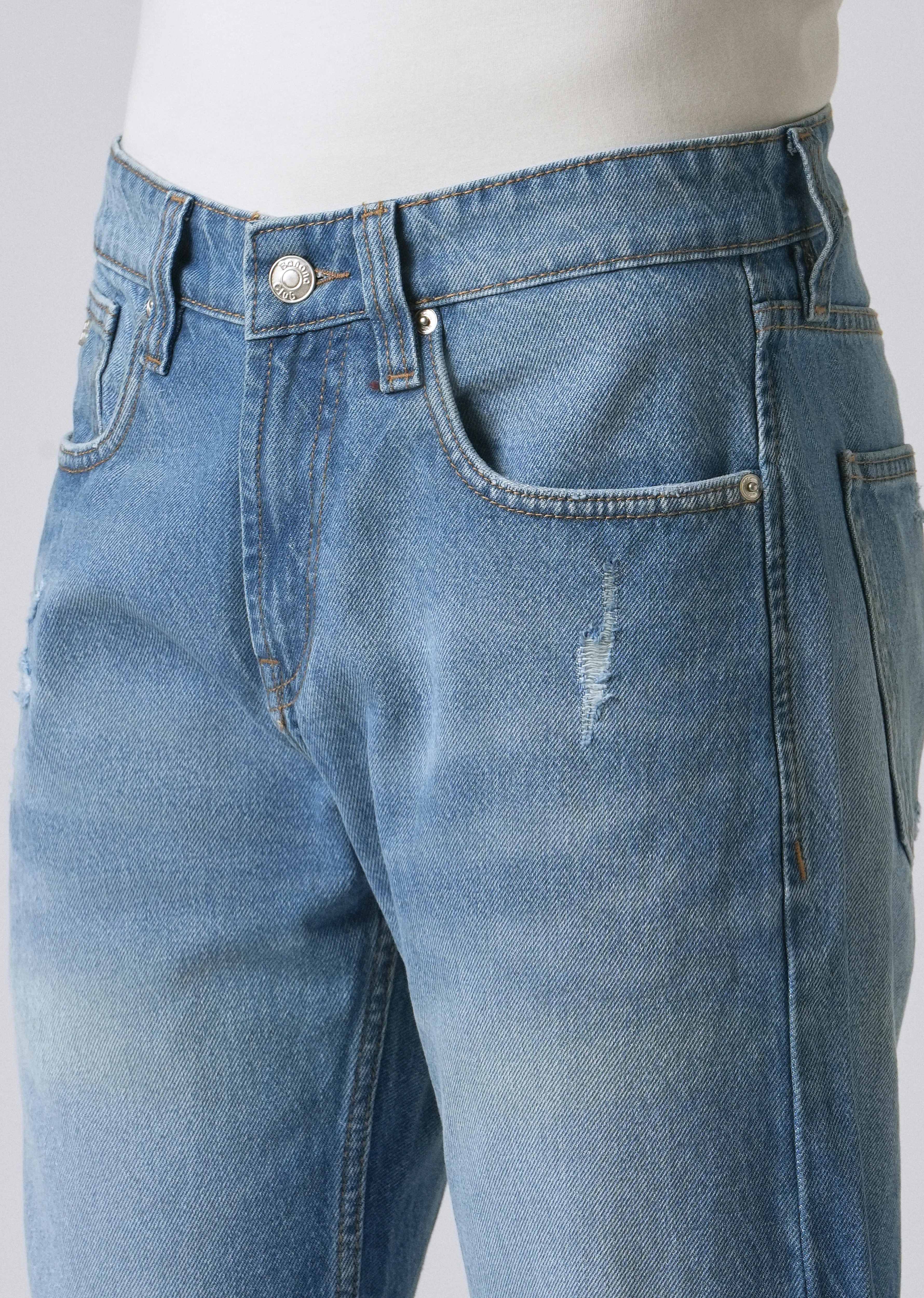 Ripped Blue Straight Fit Denim - Image 5