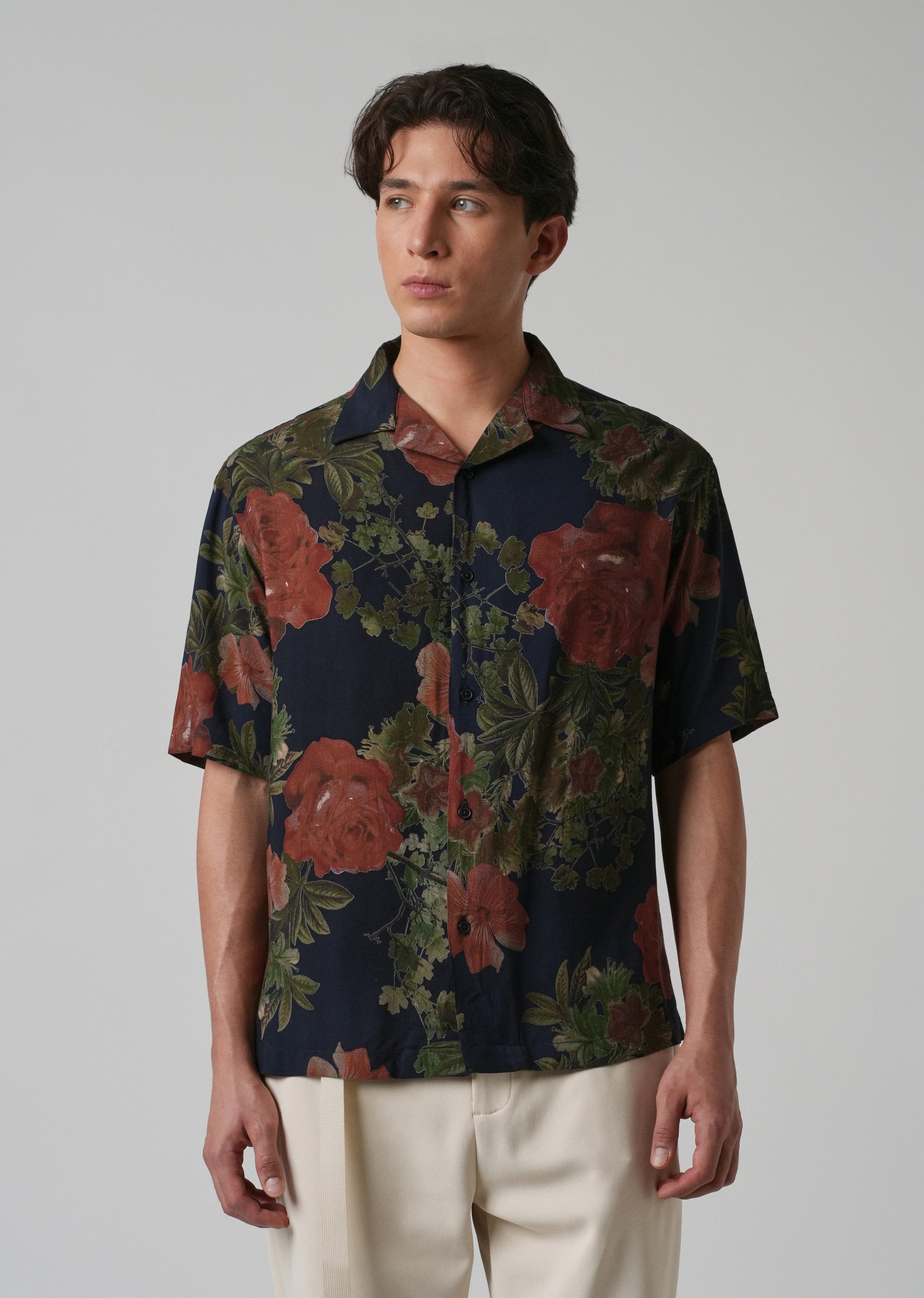 Rose Print Oversized Feather Shirt - Image 3