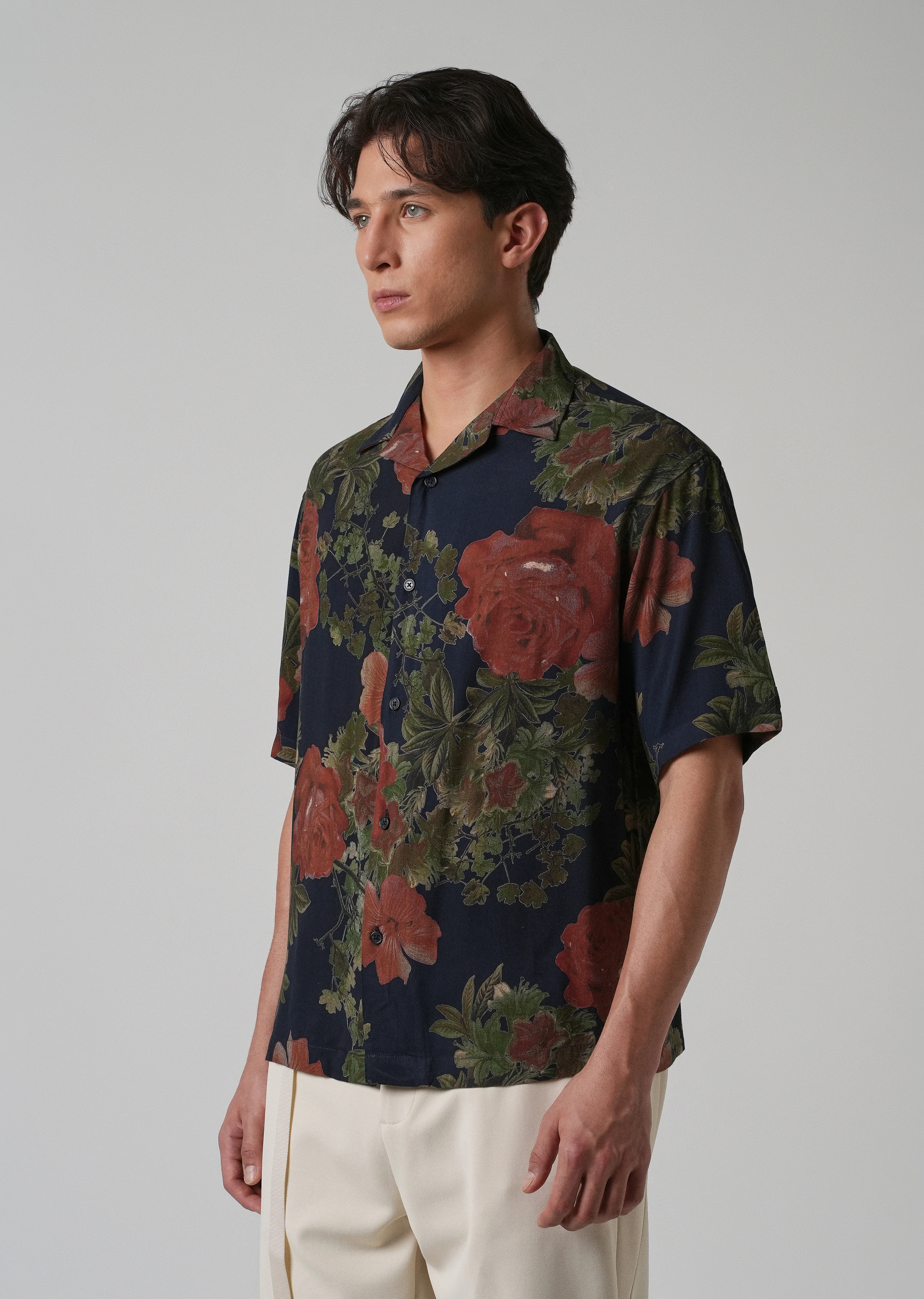 Rose Print Oversized Feather Shirt - Image 4