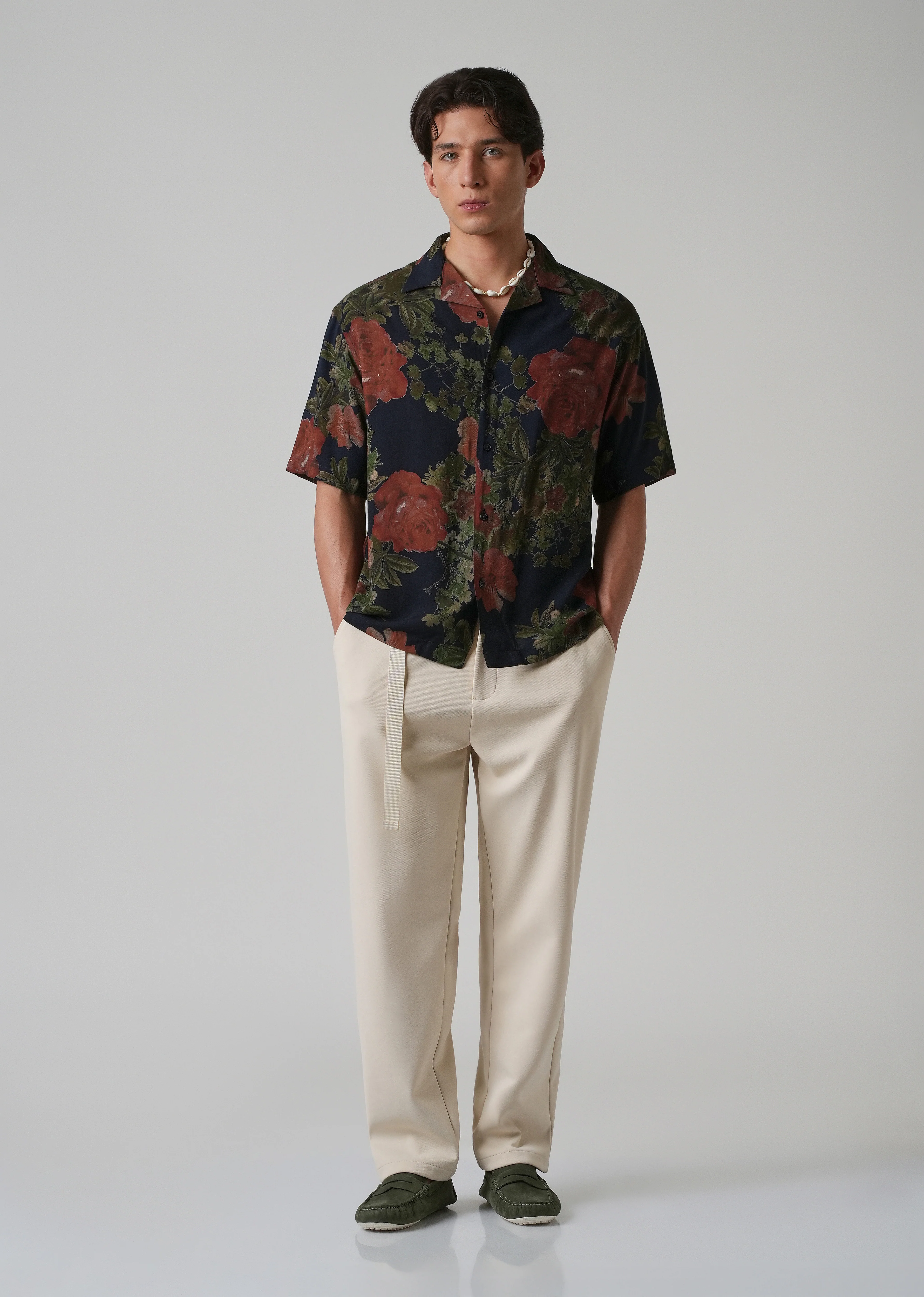 Rose Print Oversized Feather Shirt - Image 6